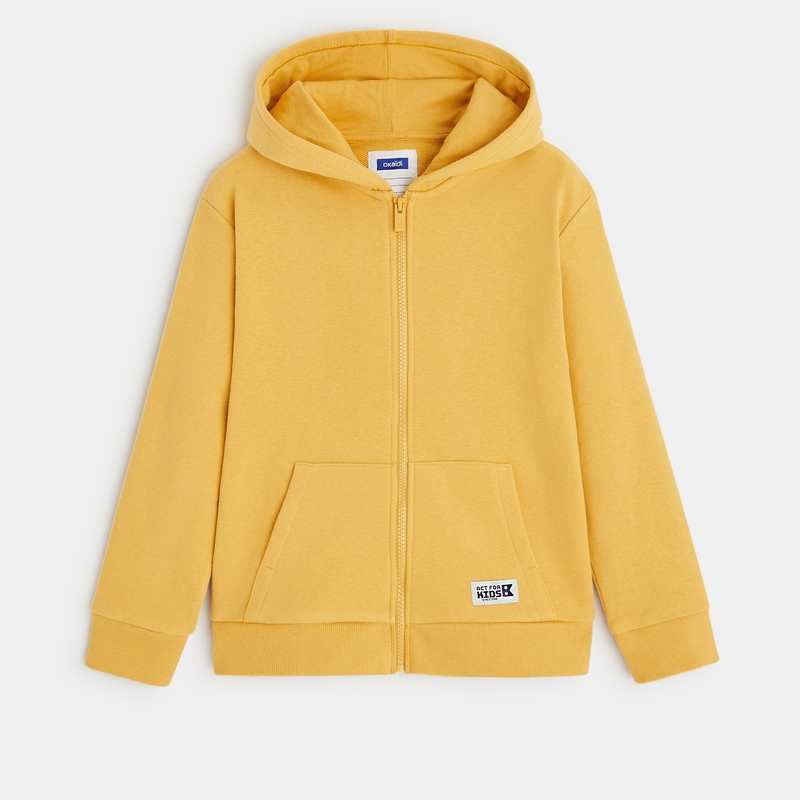 Sweat zippé à capuche jaune garçon