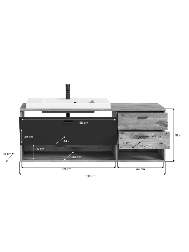 ebuy24 Waschbeckenunterschrank Grado Eiche 140 x 48 cm günstig kaufen onesize