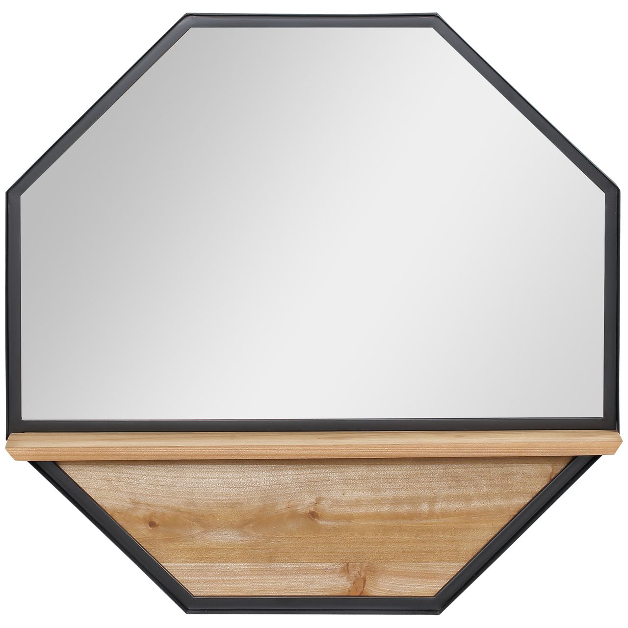 HOMCOM Achteck Wandspiegel, 61 x 61cm Hängespiegel Wohnzimmerspiegel Flurspiegel mit Ablage im Industrie-Design für Schlafzimmer Schwarz