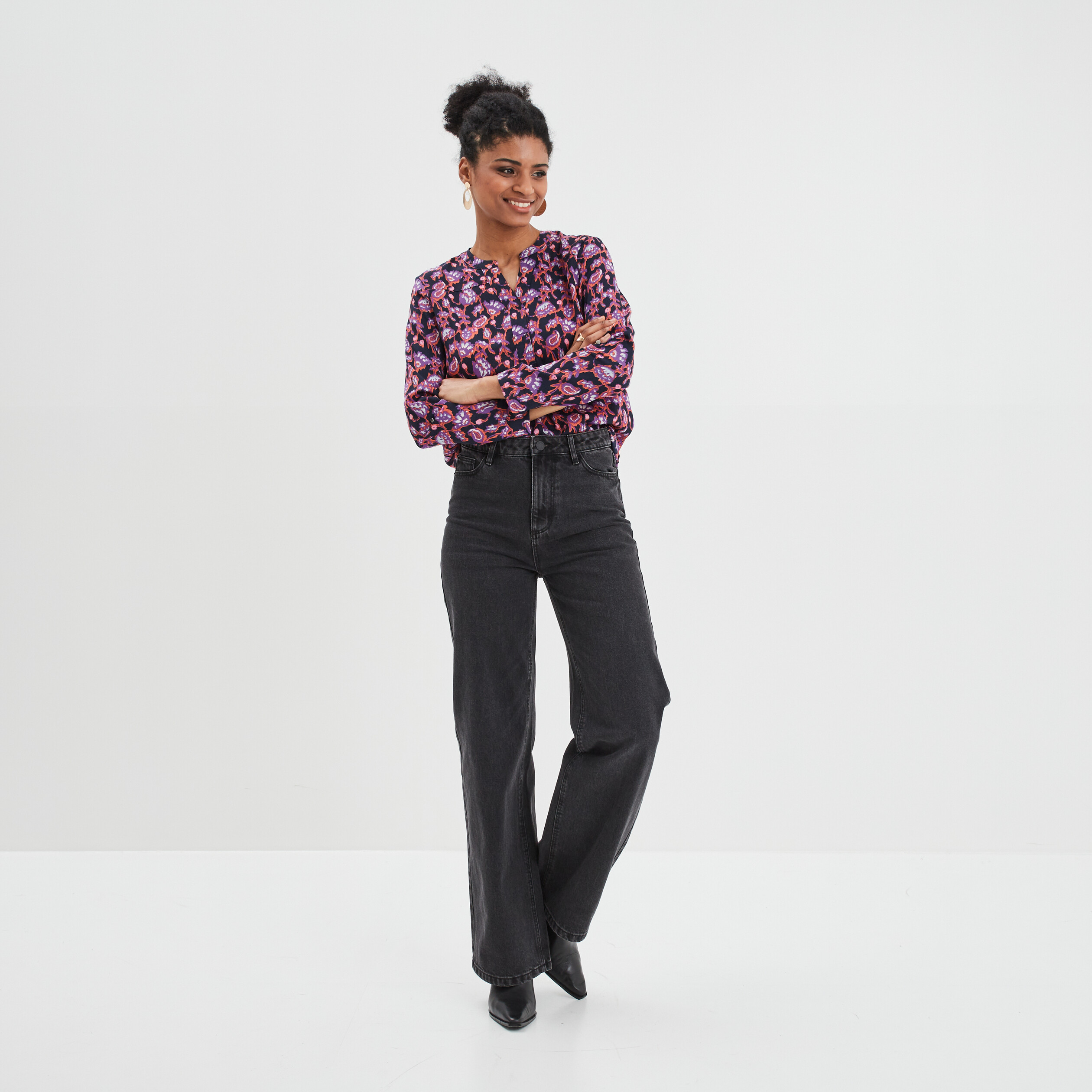 Blouse manches longues bleu marine femme | La Halle
