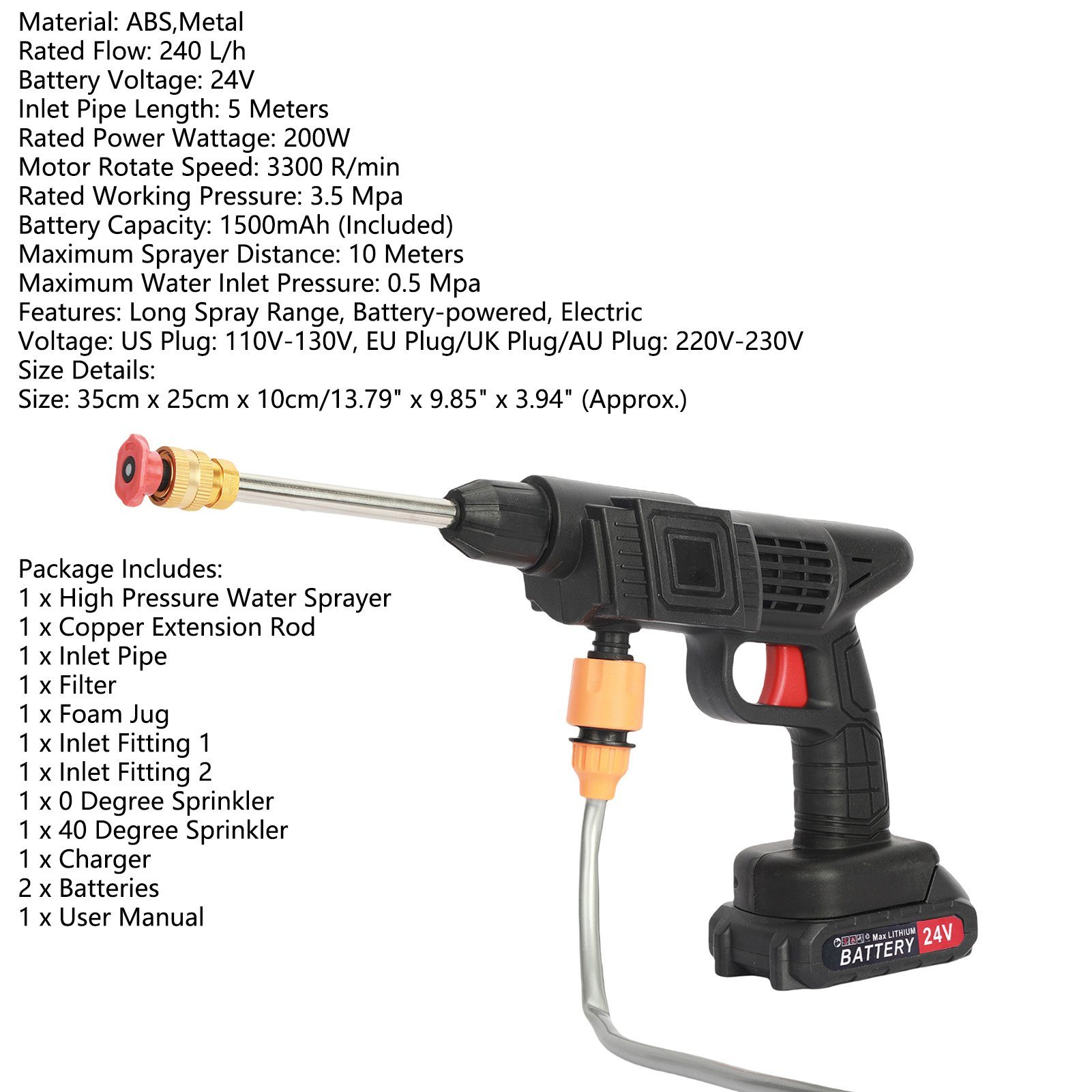 farfi Hochdruckreiniger 1 Set 24-V-Kabelbatteriekupfermotor-Kit batteriebetrieben,EU Plug
