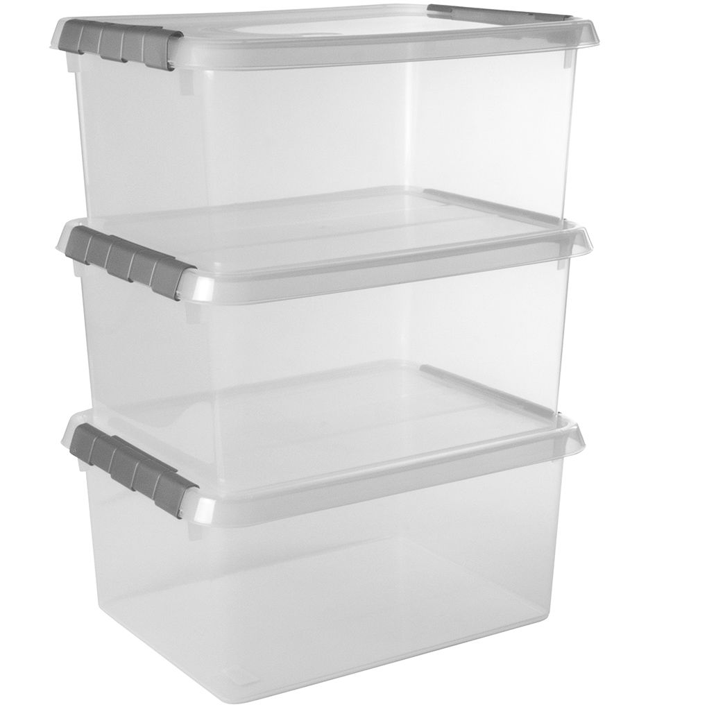 Sunware Comfort Line 15 Liter transparent graue 3er-Set Aufbewahrungsboxen