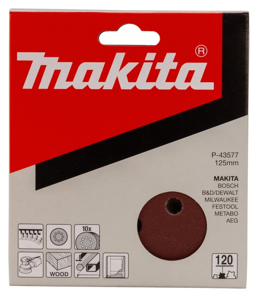 Makita Zubehör P-43577 Schleifscheibe 125 mm Körnung 120 ROT 10 Stück.