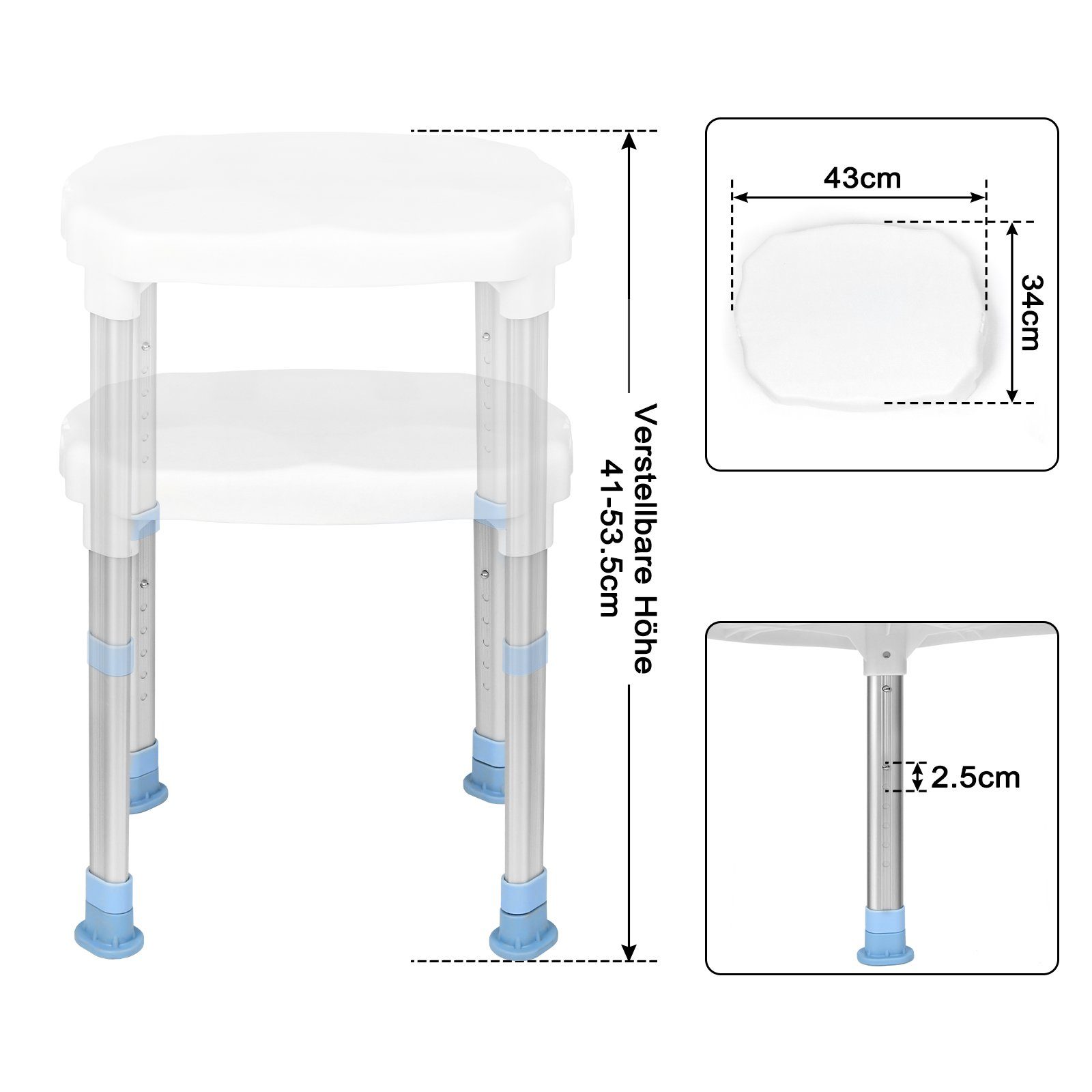 AUFUN Badewannensitz Duschhocker, belastbar bis 150 kg, Höhenverstellbar Sitz