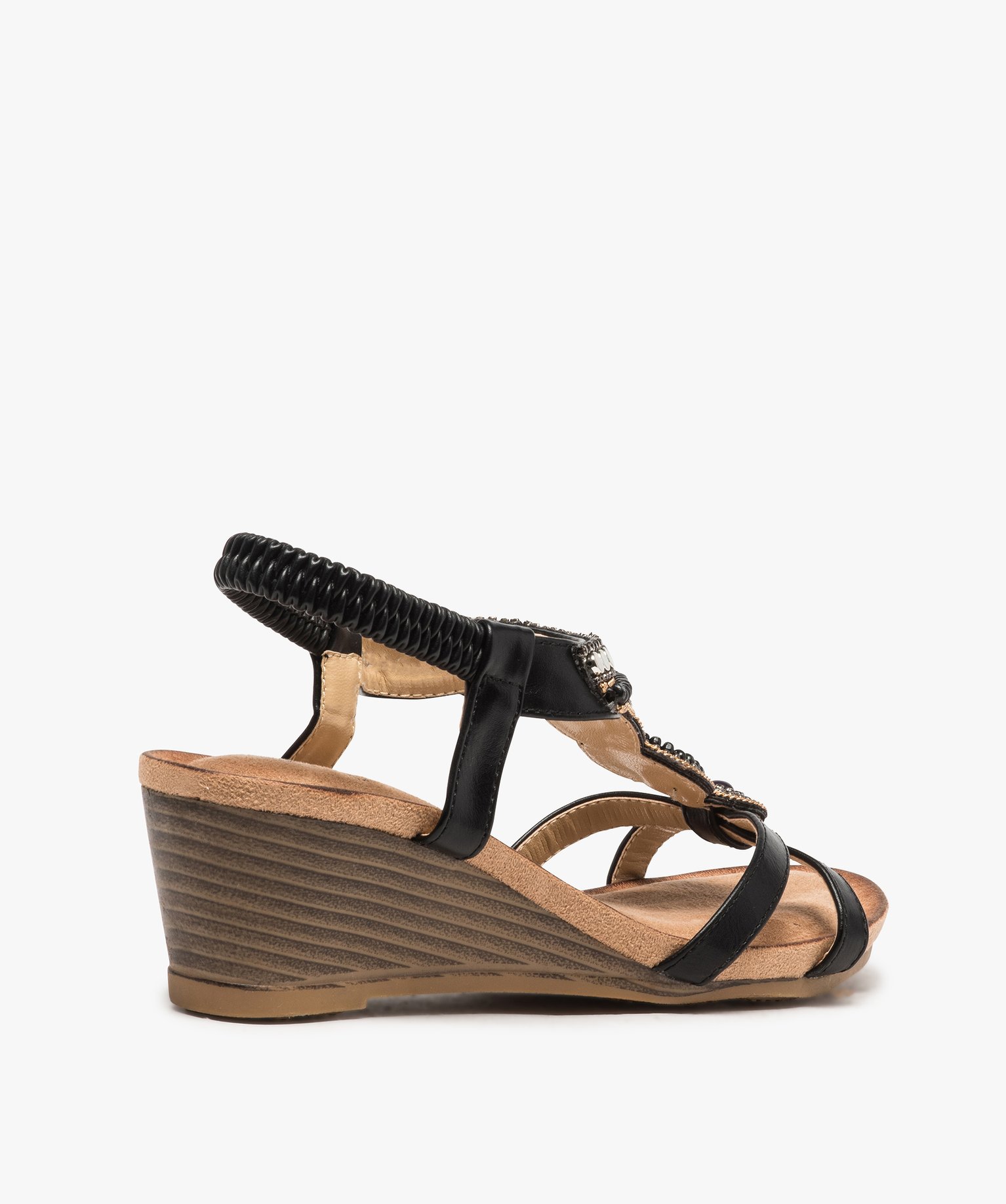 Sandales femme à brides élastiques ornées de perles noir | GEMO