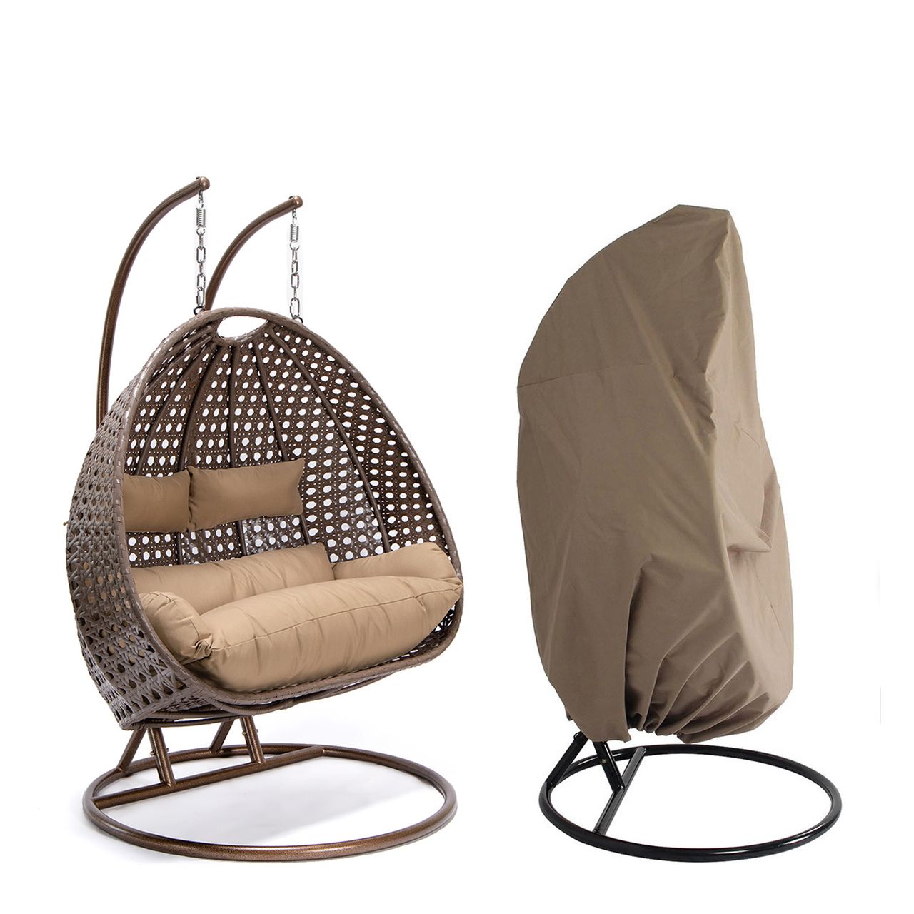 Home Deluxe Polyrattan Hängesessel TWIN Braun inkl. Regenabdeckung