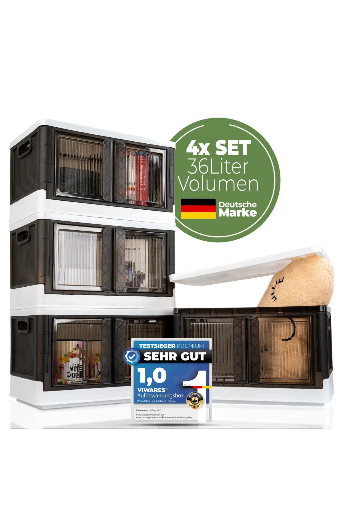 Viwares  Faltbare Aufbewahrungsbox mit Deckel - 4 Stapelbare Aufbewahrungsboxen