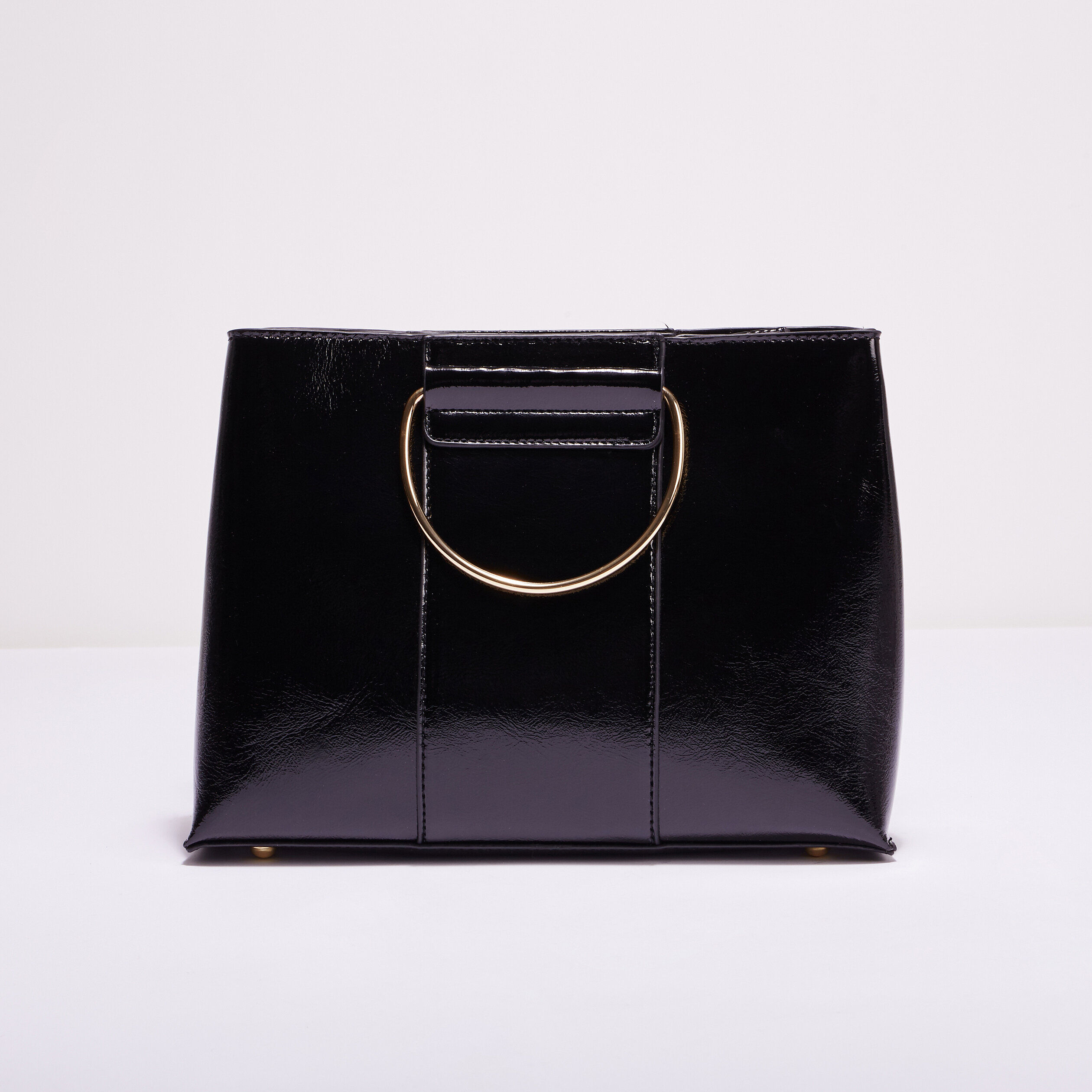 Sac carré vernis anses anneaux noir femme | Cache Cache