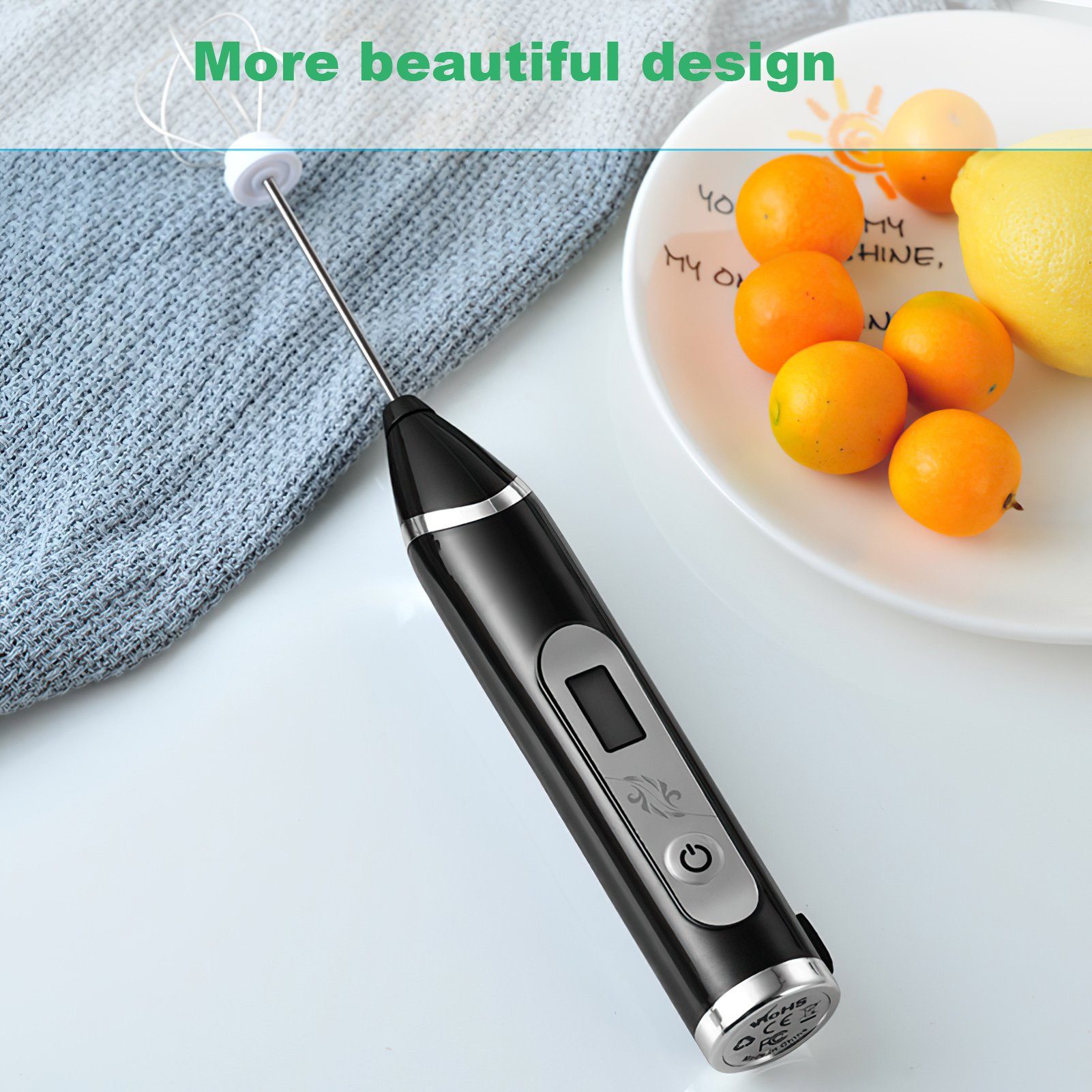 Rutaqian Milchaufschäumer Milchaufschäumer,wiederaufladbares USB-LCD-Display,3 Geschwindigkeiten