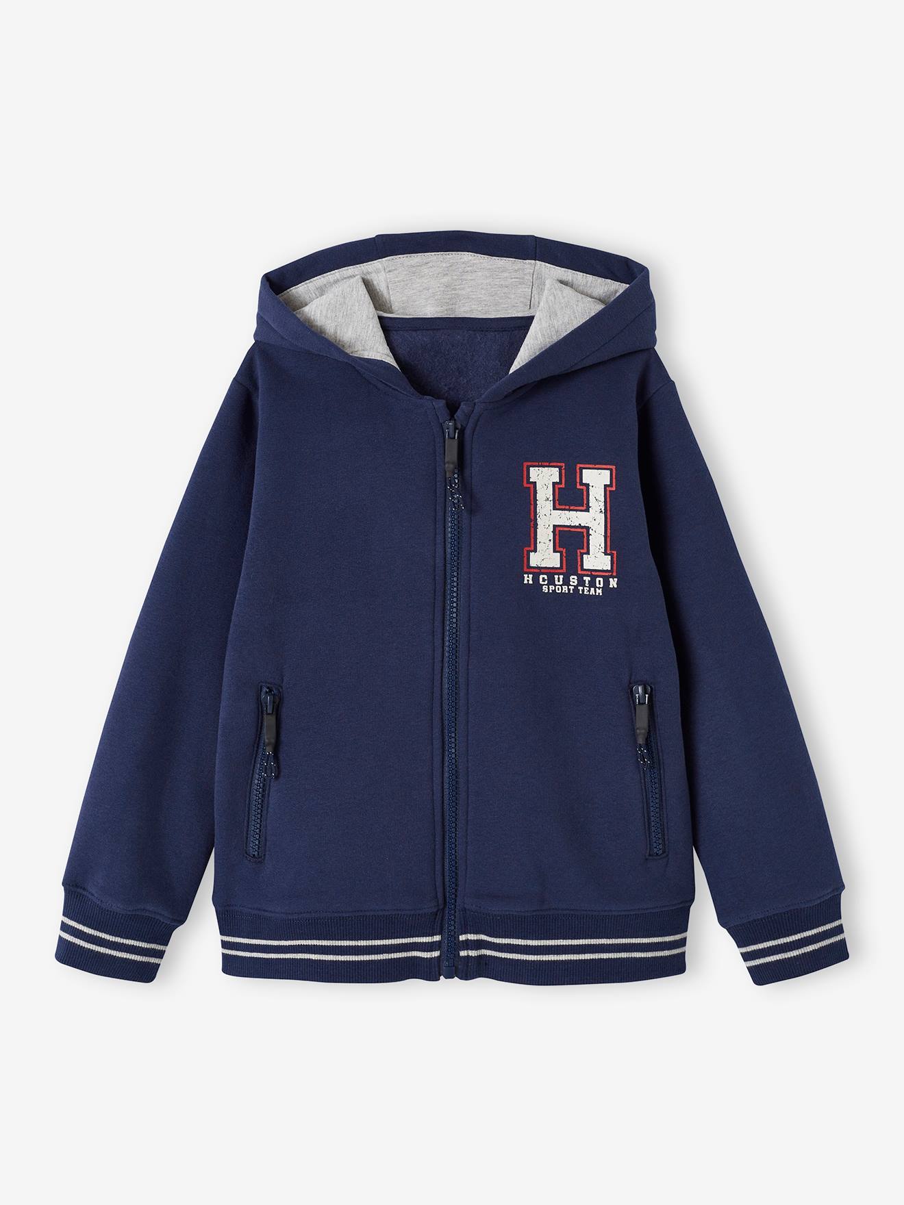 Sweat zippé à capuche sport garçon. gris chiné