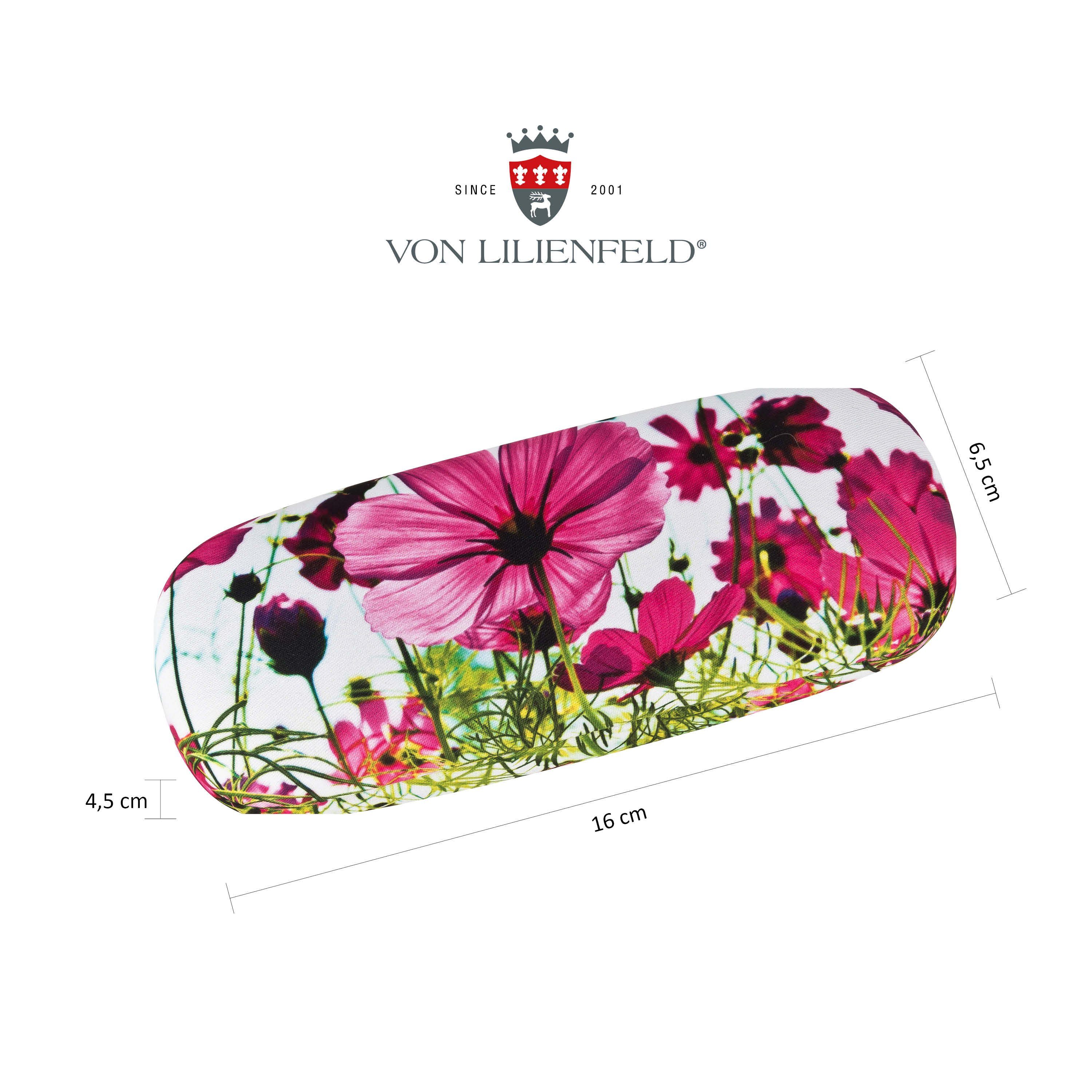 von Lilienfeld Brillenetui Brillenetui Blumenwiese Brillenputztuch Hardcase mit Stoff bezogen, Hochwertiges Putztuch mit demselben Motiv