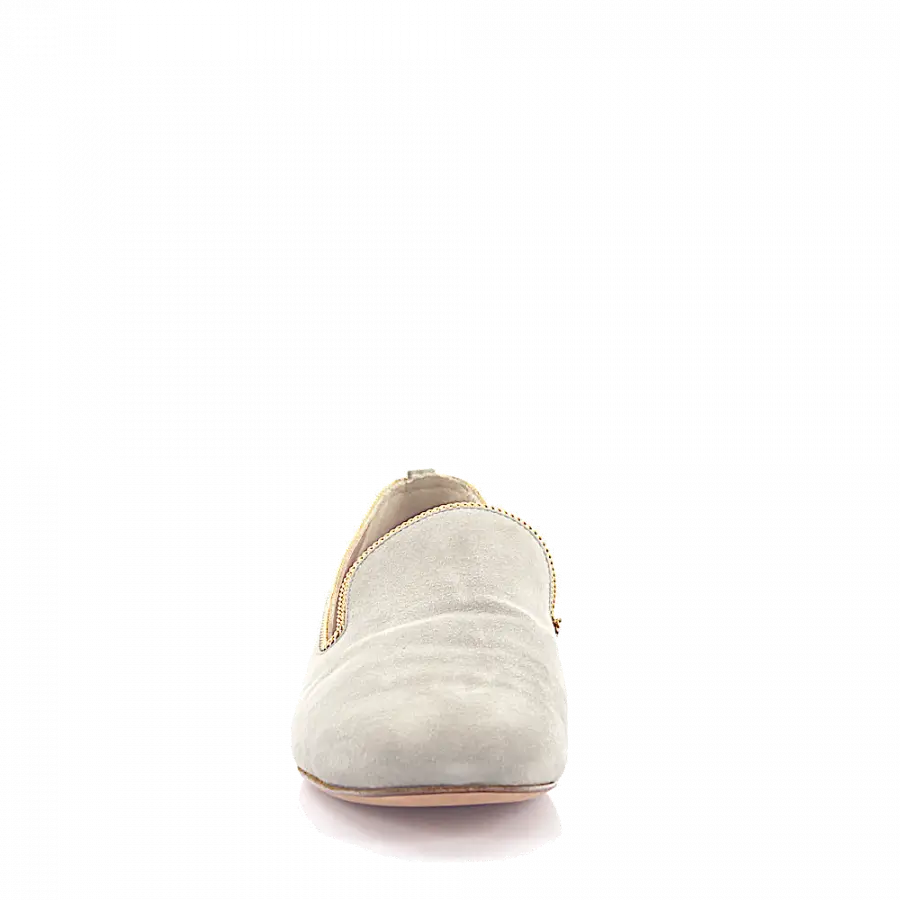Unützer - Slipper Kalbsleder Veloursleder Zierkette grau - grau