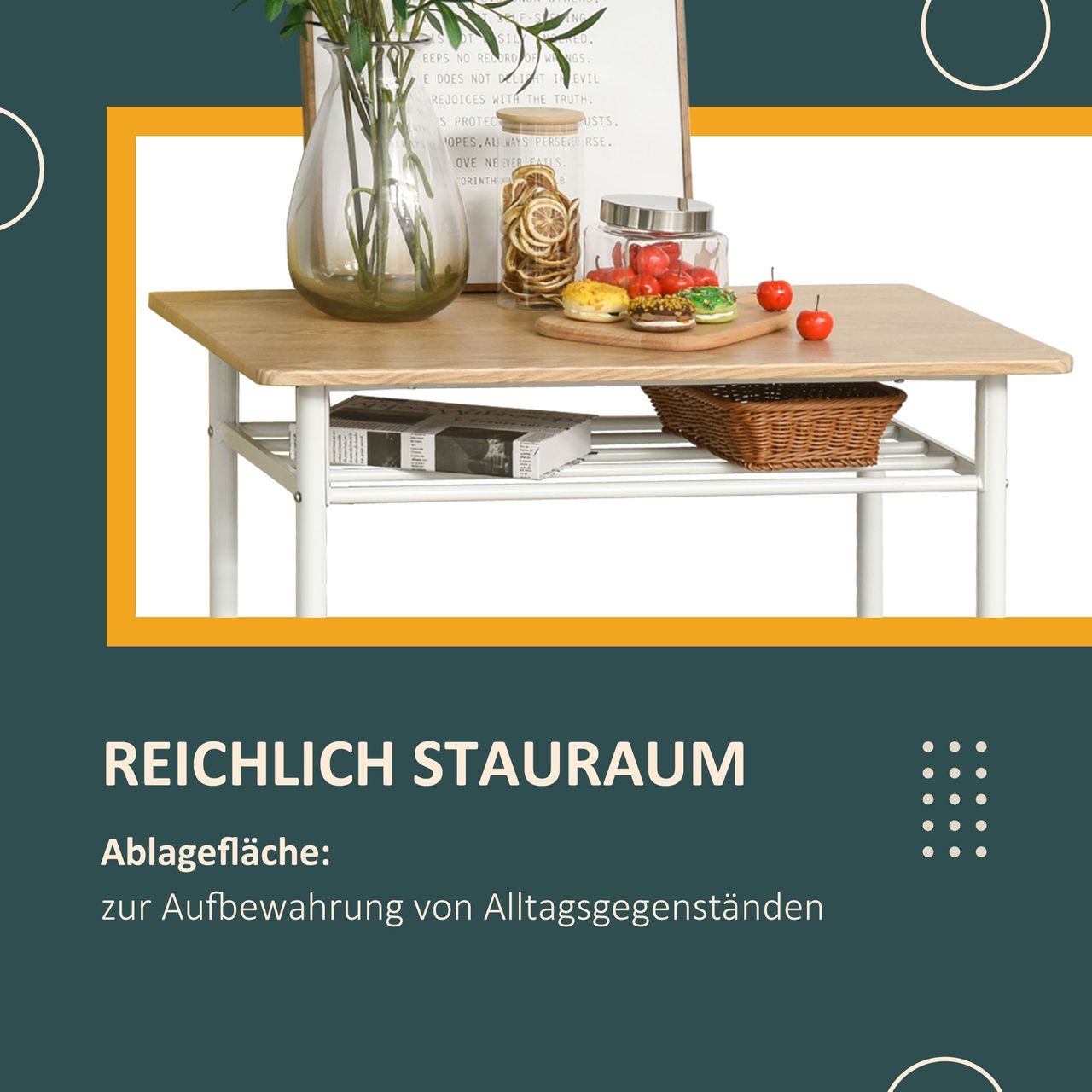 HOMCOM Bartisch Set 3-teilig Esstisch mit 2 Barhocker Küchentisch und Stühle Stehtisch und Barhocker mit Lagerregal MDF-Platte Stahl Weiß Eiche 80 x 50 x 90 cm