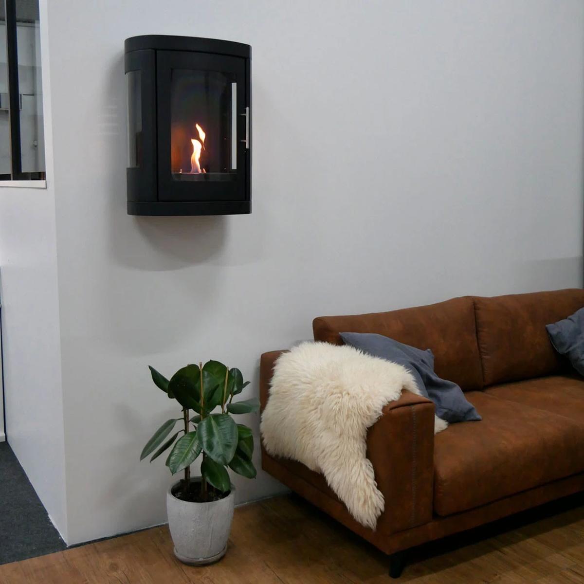 ScandiFlames Oregon Bioethanolofen, traditioneller Holzofen-Look, wandmontiert, kein Schornstein erforderlich, 2 kW.