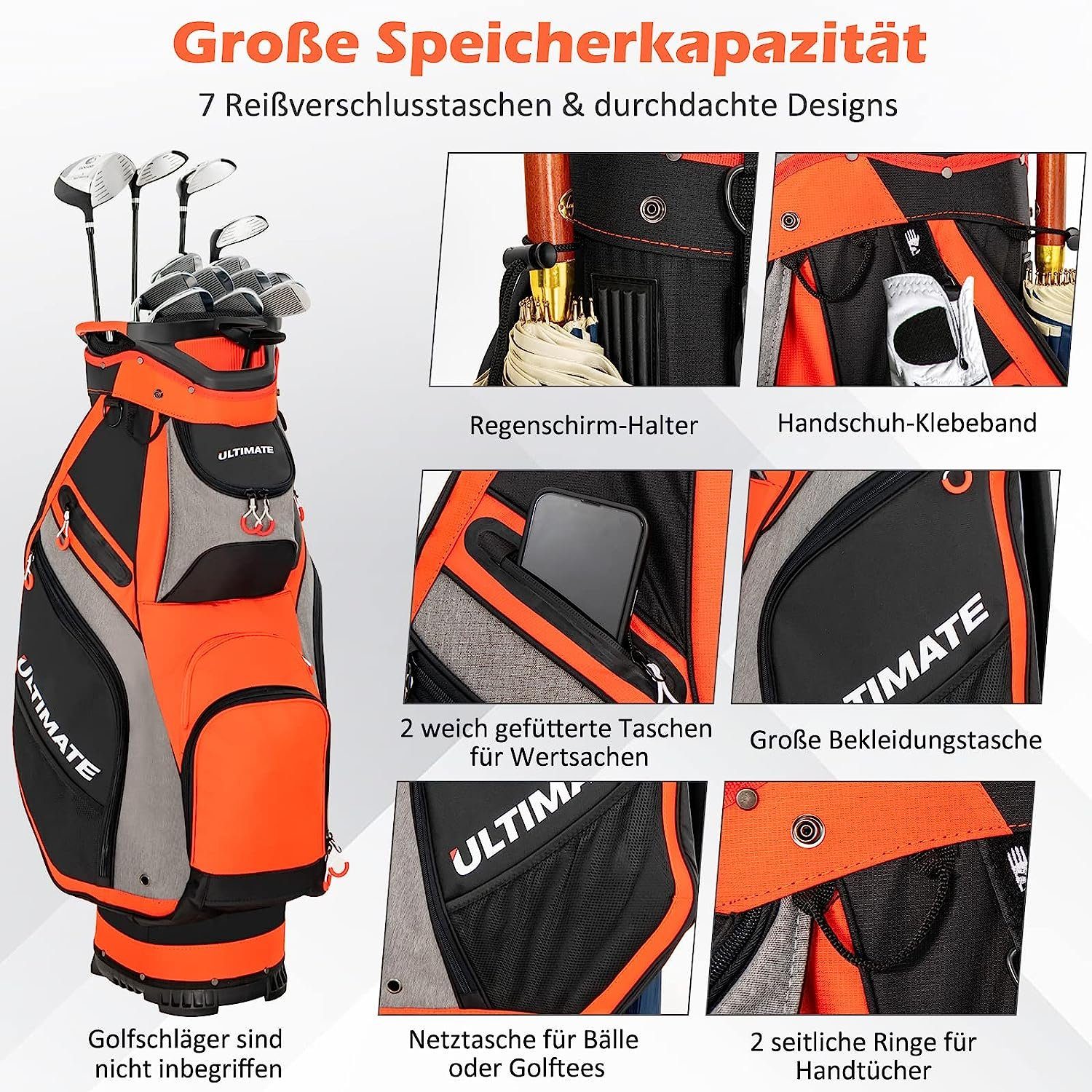 KOMFOTTEU Golfbag-Regenschutz Golftasche, mit 14 Trennwänden