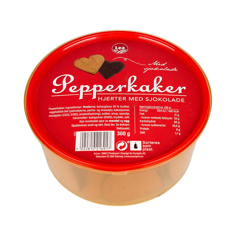 Lea Pepperkakehjerter m/sjokolde 300 g