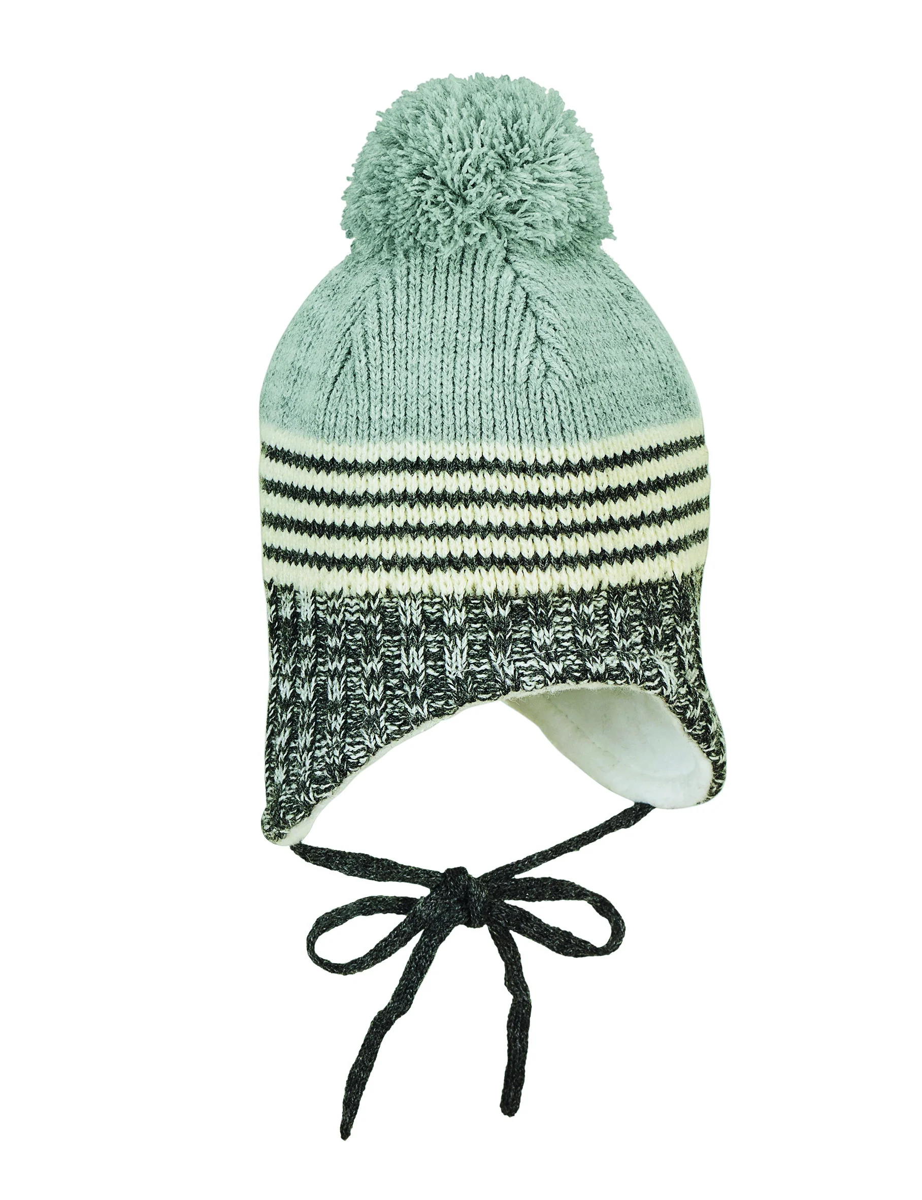 Strickmütze im Mustermix mit Bommel und Bindeband