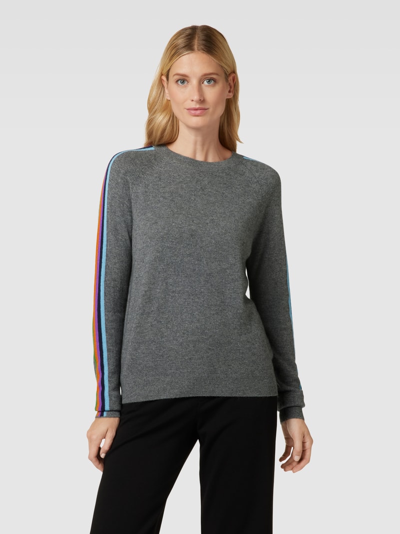 Strickpullover aus Kaschmir mit Kontraststreifen in dunkelgrau meliert