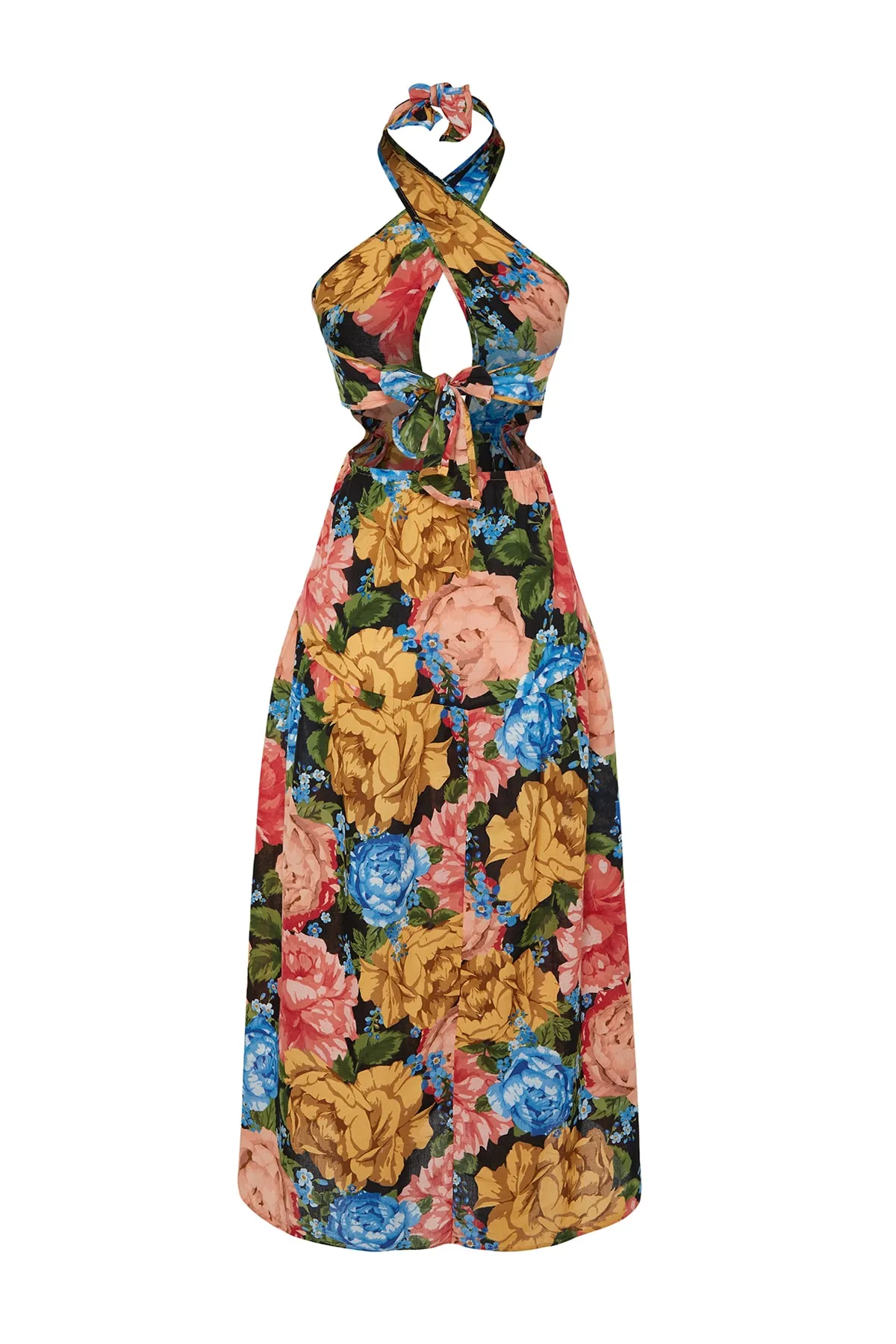 Trendyol Collection  Geblümtes Maxi-Strandkleid zum Binden aus 100 % Baumwolle TBESS23EL00214