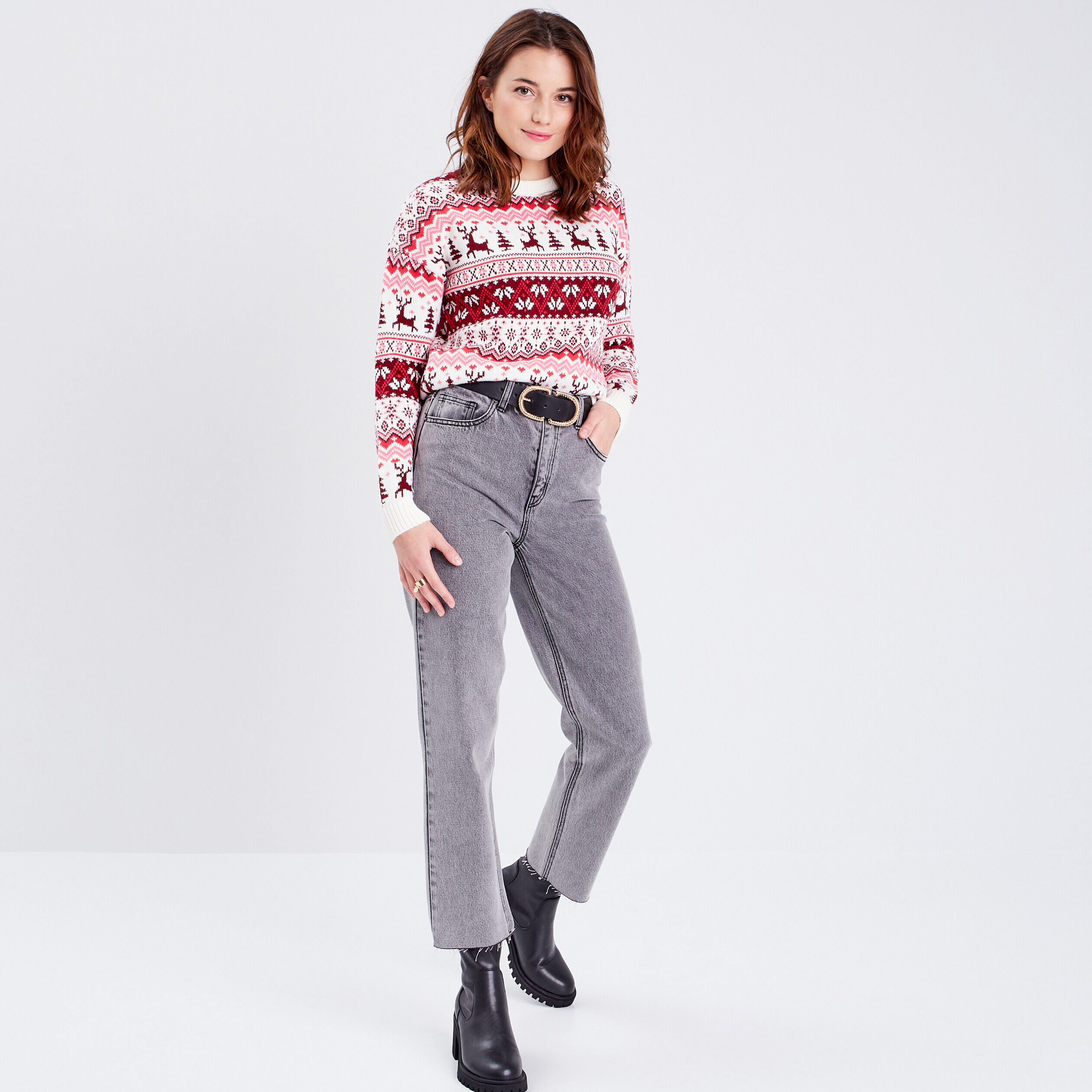 Pull manches longues rouge femme | Cache Cache