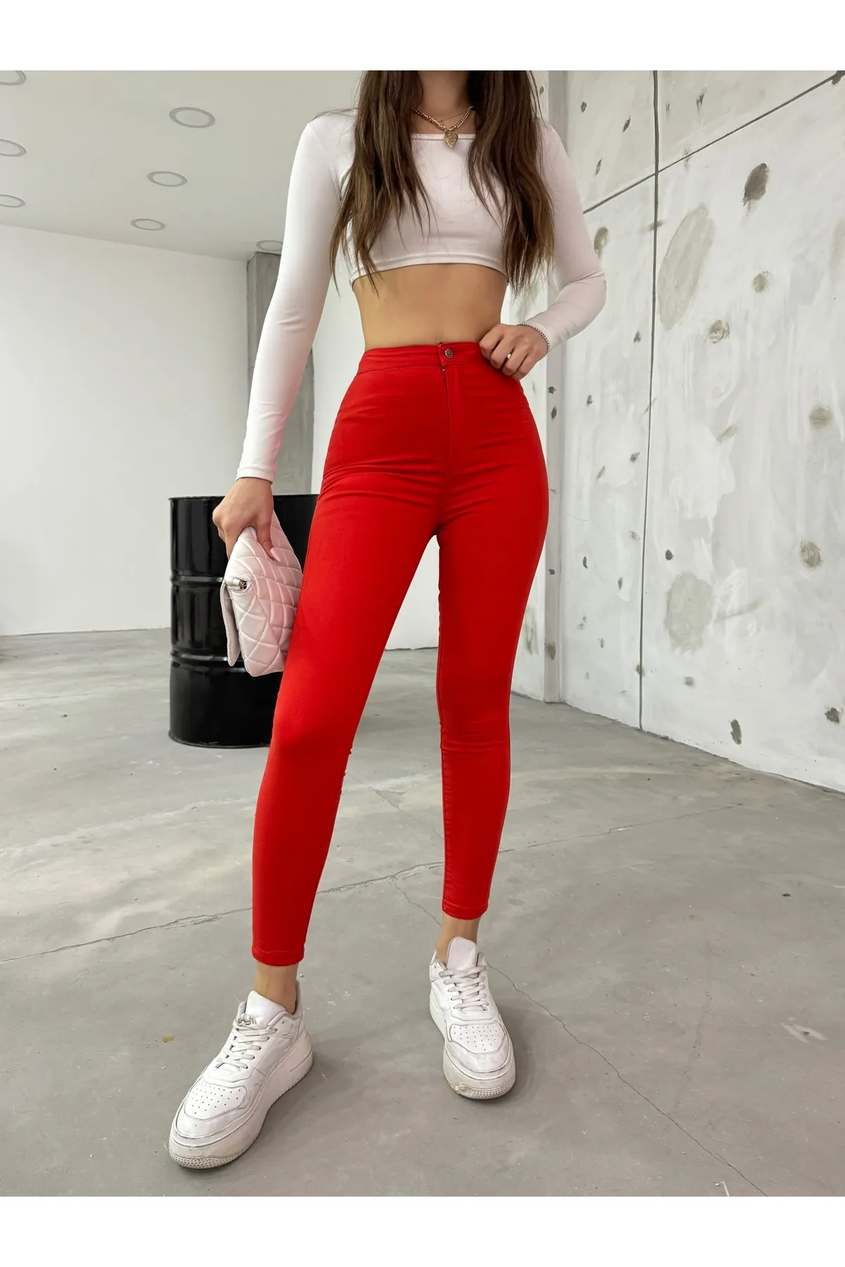 BİKELİFEJNS  Rote Lycra-Leggings-Hose mit hoher Taille für Damen