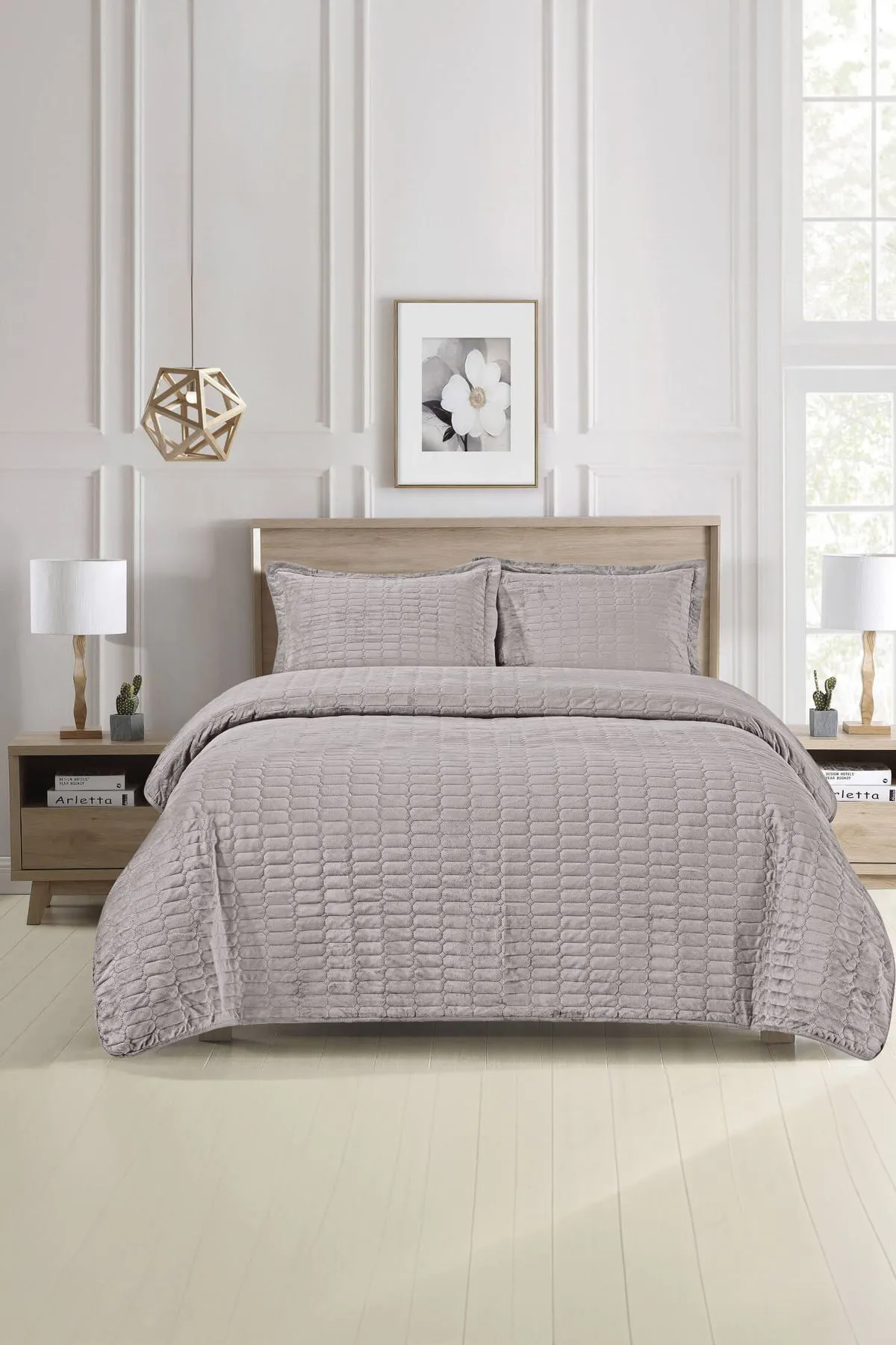 FAVORA  Alvin Samt-Tagesdecken-Set für Einzelbett – Grau
