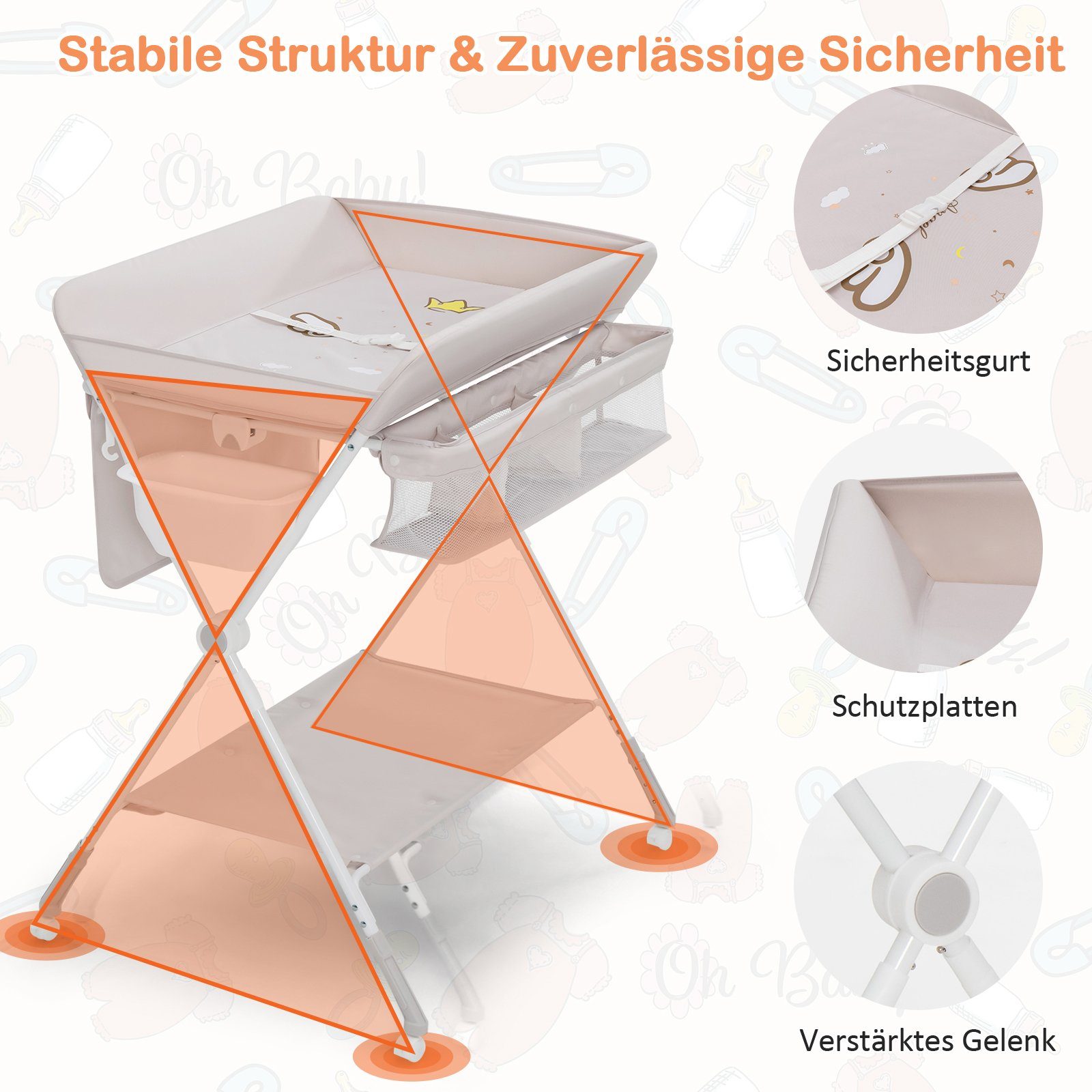 COSTWAY Wickeltisch Babybadewanne, höhenverstellbar & klappbar