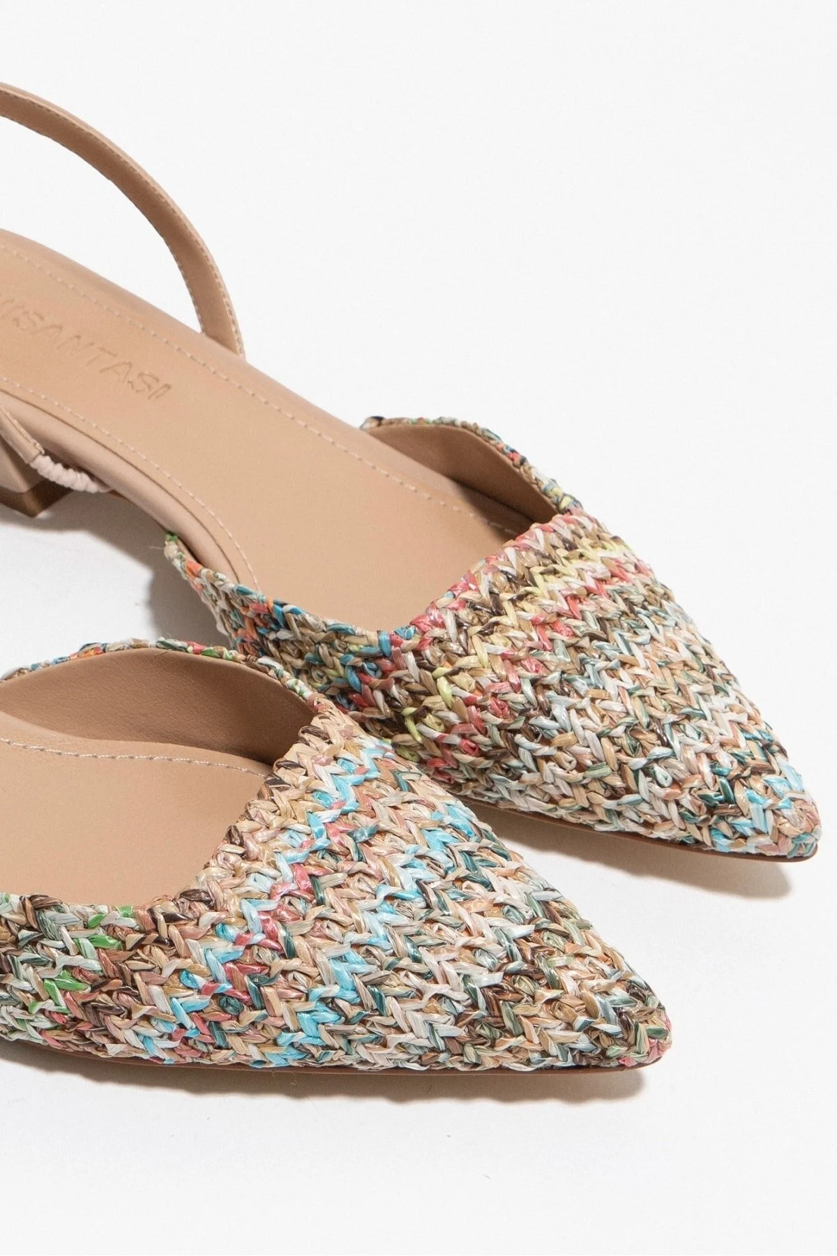 NİŞANTAŞI SHOES  Elvira Bunte Damen-Ballerinas mit geflochtener Rückseite und elastischem, spitzem Zehenbereich