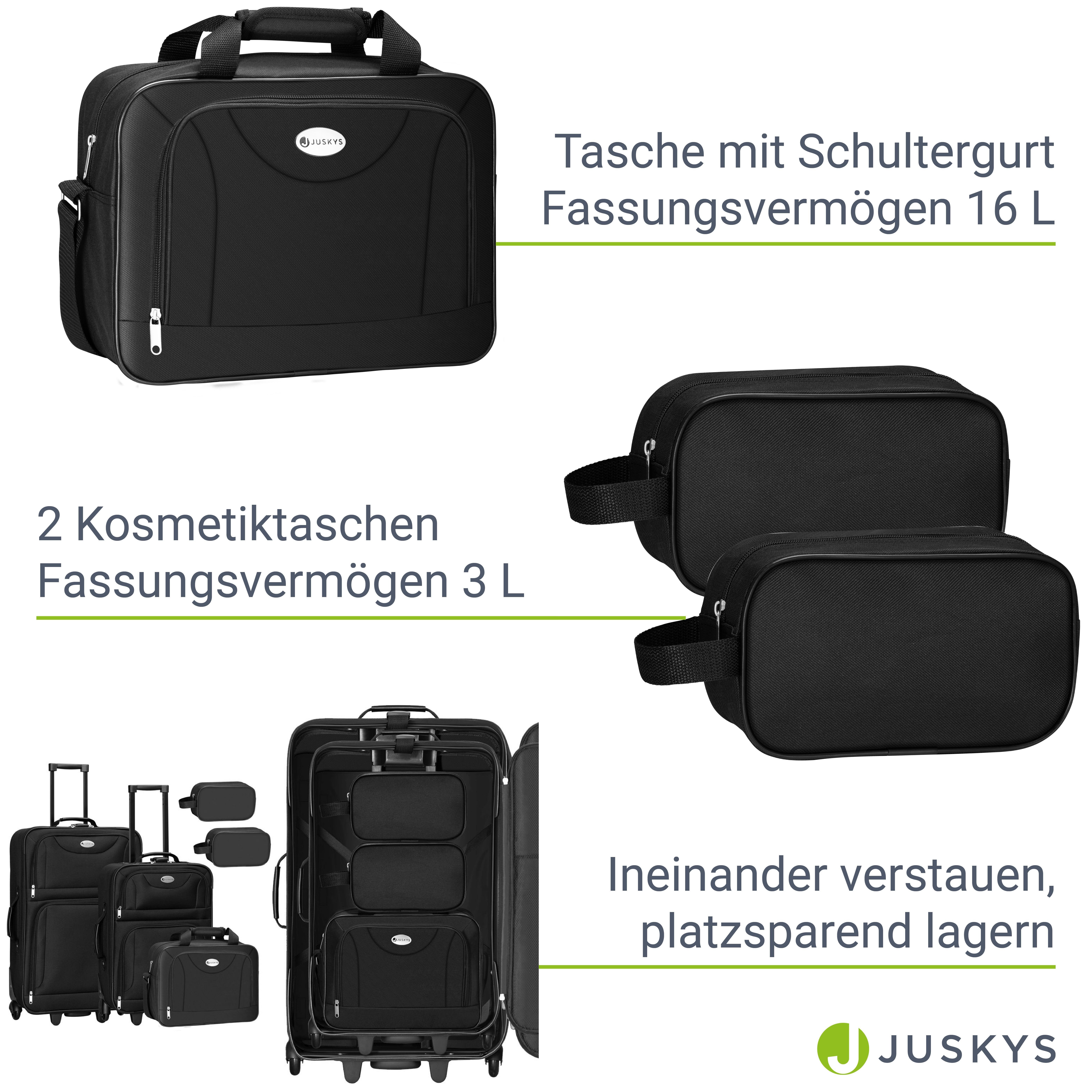 Juskys Trolleyset Athen, 2 Rollen, (5-teilig), 2 Trolley, 1 Umhängetasche, 2 Kosmetiktaschen