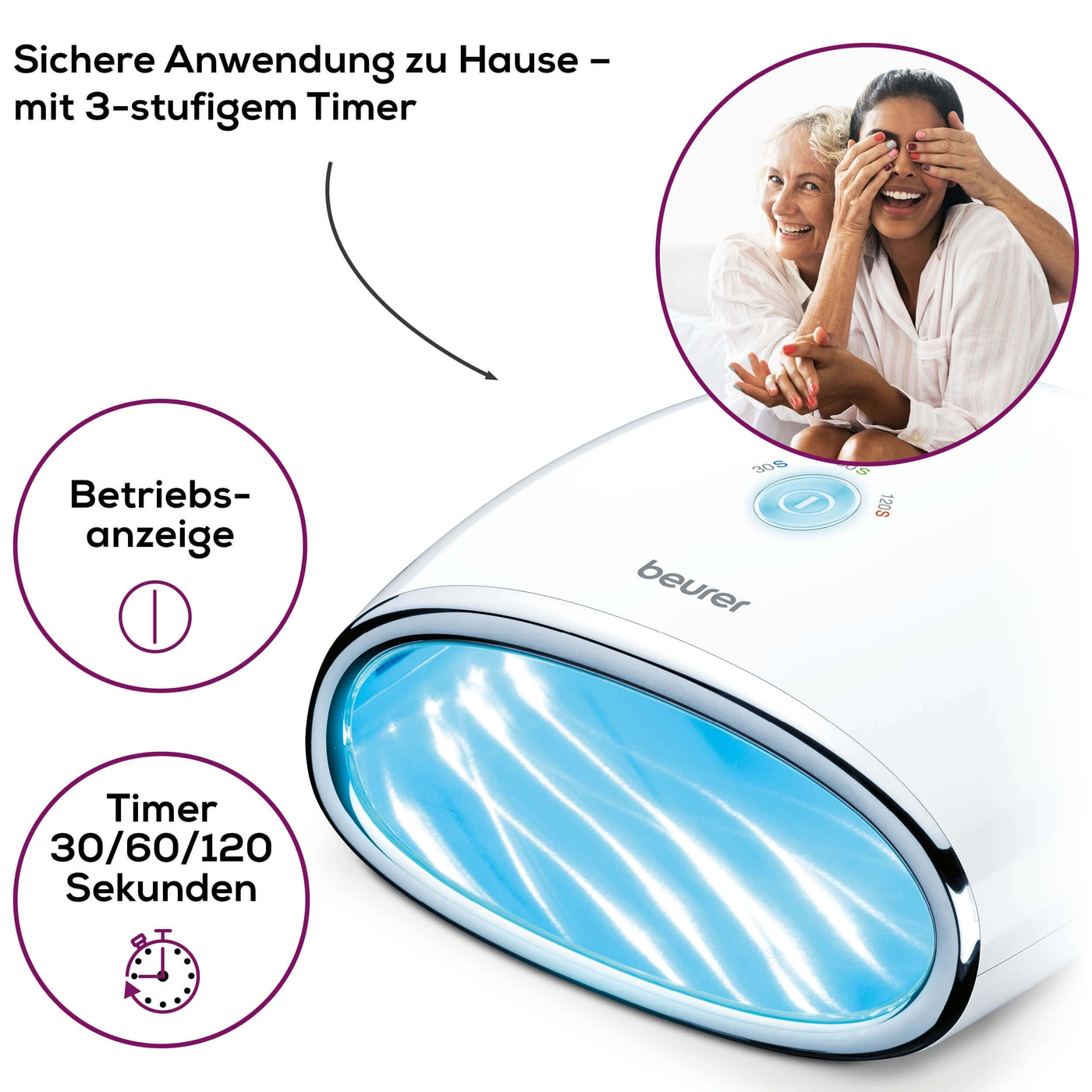 Beurer LED/UV-Nageltrockner - MP 48-Schnelles und gleichmäßiges Aushärten von Gelen mit der LED-UV-Nagellampe