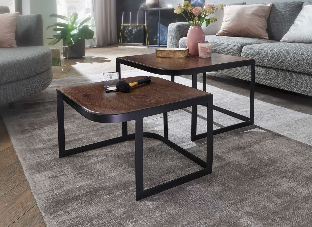 Wohnling 2er Set Couchtische Mango Massivholz Dunkelbraun