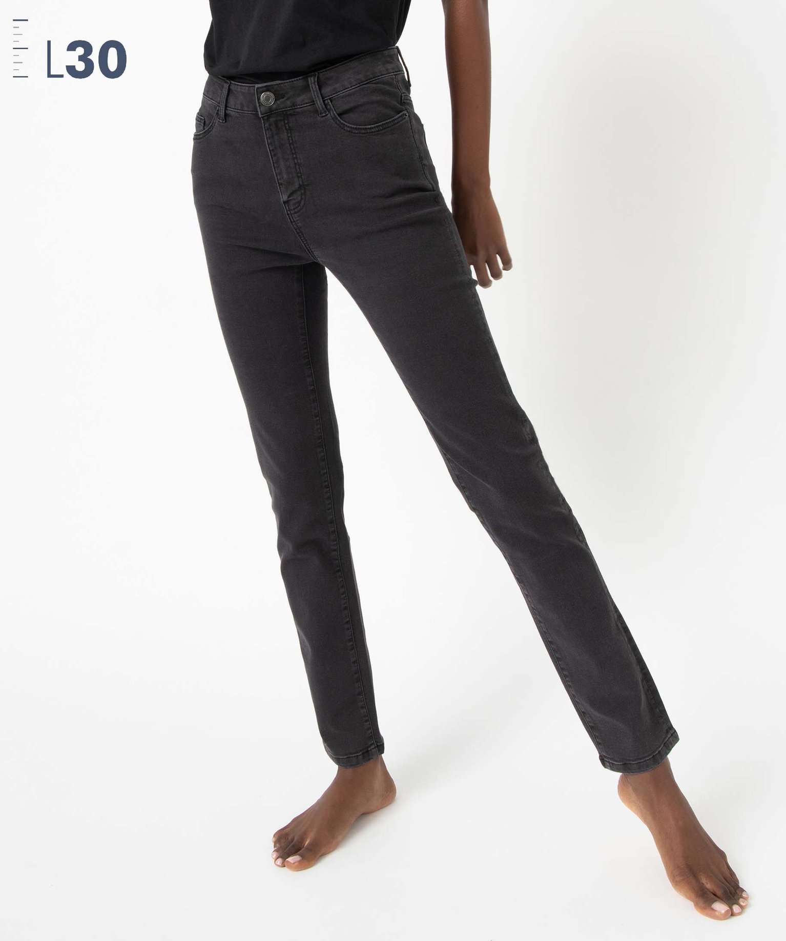 Jean femme slim à taille haute denim - L30 noir | GEMO