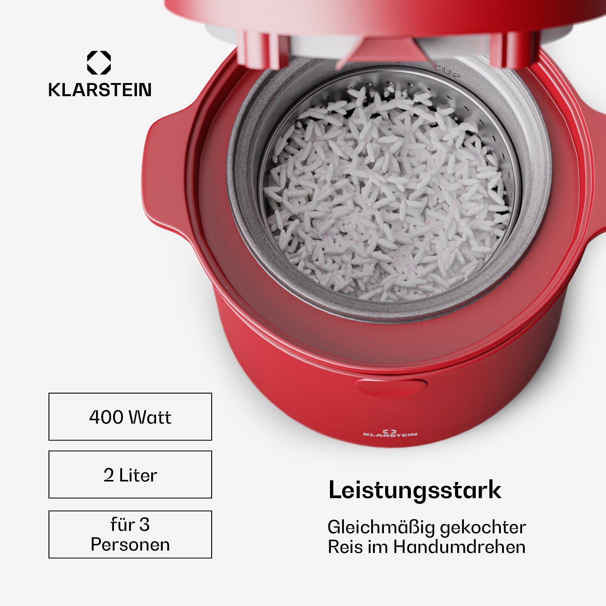 Klarstein Reiskocher Kenbu, 400 W, mit dampfgarer Elektrisch Multifunktions Kocher Rot