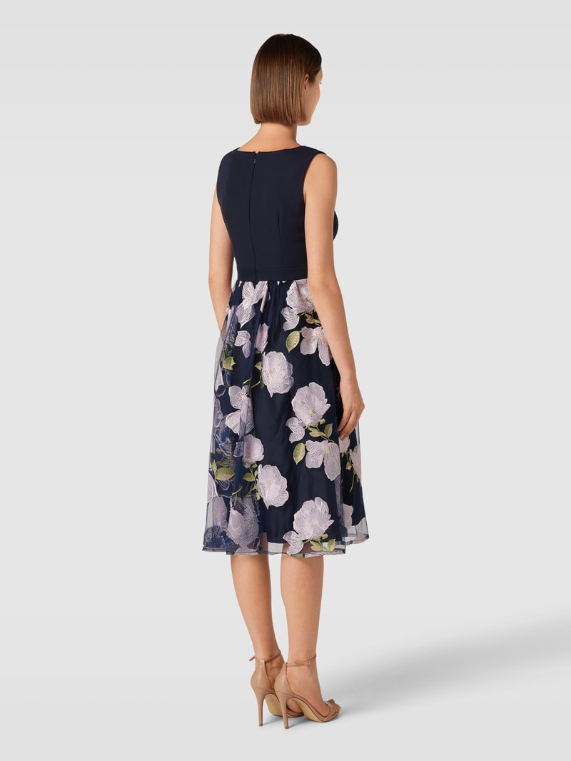 Cocktailkleid mit floralem Muster in marineblau meliert
