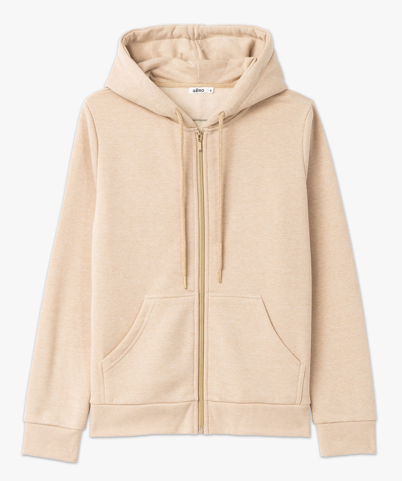 Sweat zippé à capuche avec intérieur molletonné femme beige | GEMO