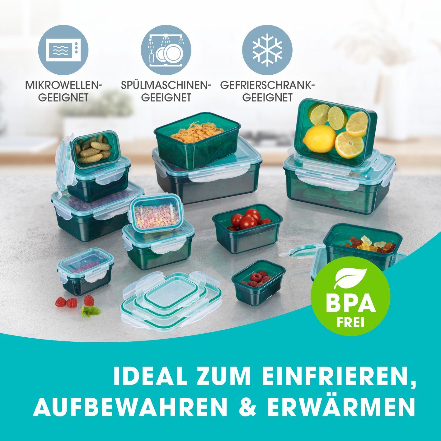 GOURMETmaxx Frischhaltedose Vorratsdose Lunchbox klick- it auslaufsicher, (14er Set, 28-tlg), geeignet für Spülmaschine, Gefrierschrank und Mikrowelle, stapelbar