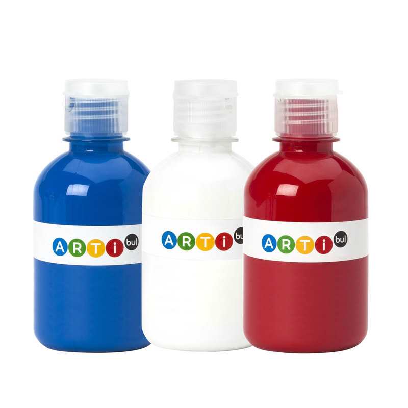 Lot de 3 bouteilles de gouache Rouge, bleu et blanc Oxybul