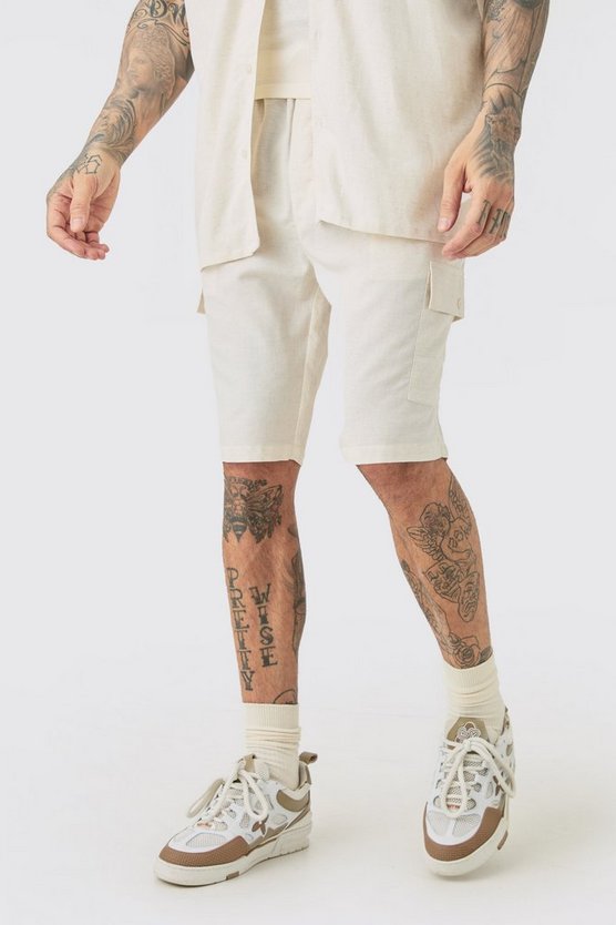 Tall lockere Leinen Cargo-Shorts mit elastischem Bund