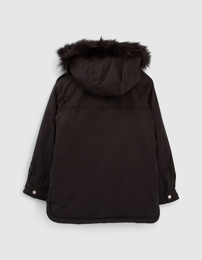 Parka noire fourrée Sherpa carreaux fille