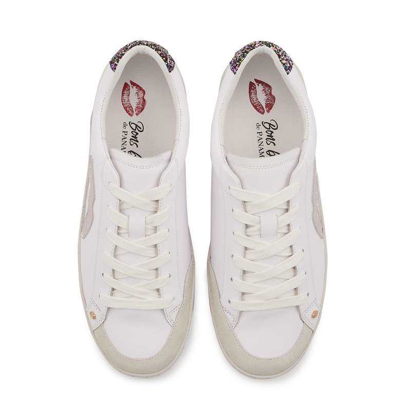 Baskets en cuir Colette blanc rose gold glitter