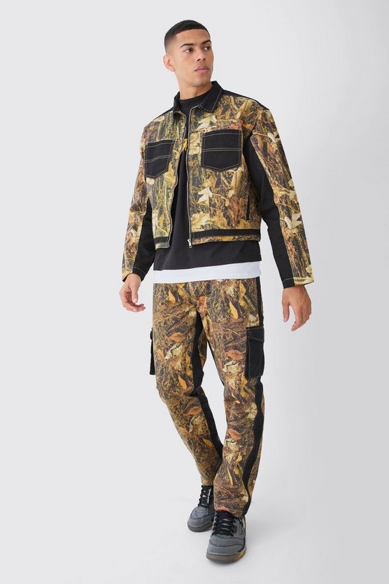 Oversized Boxy Twill Camo Harrington