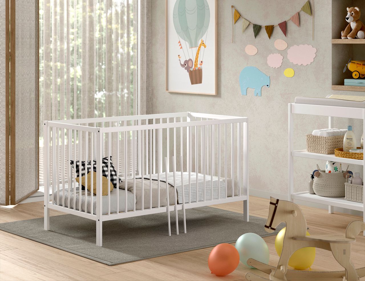 VIPACK Vipack - DINO Baby-/Juniorbett 70 x 140 cm, höhenverst. Lattenrost, Buche massiv weiß lackiert