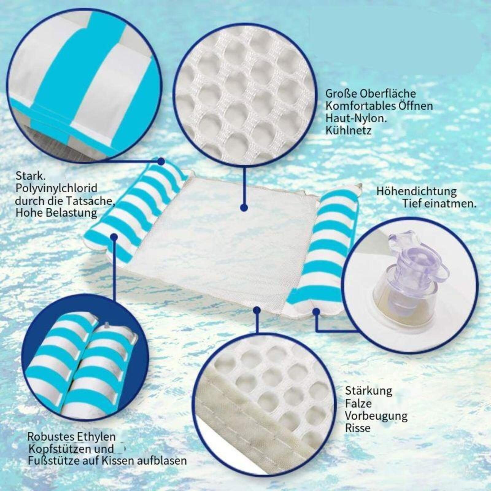 Devenirriche Luftbett 7 Luftmatratze Aufblasbarer Wasserhängematte Pool Lounge Hängematte