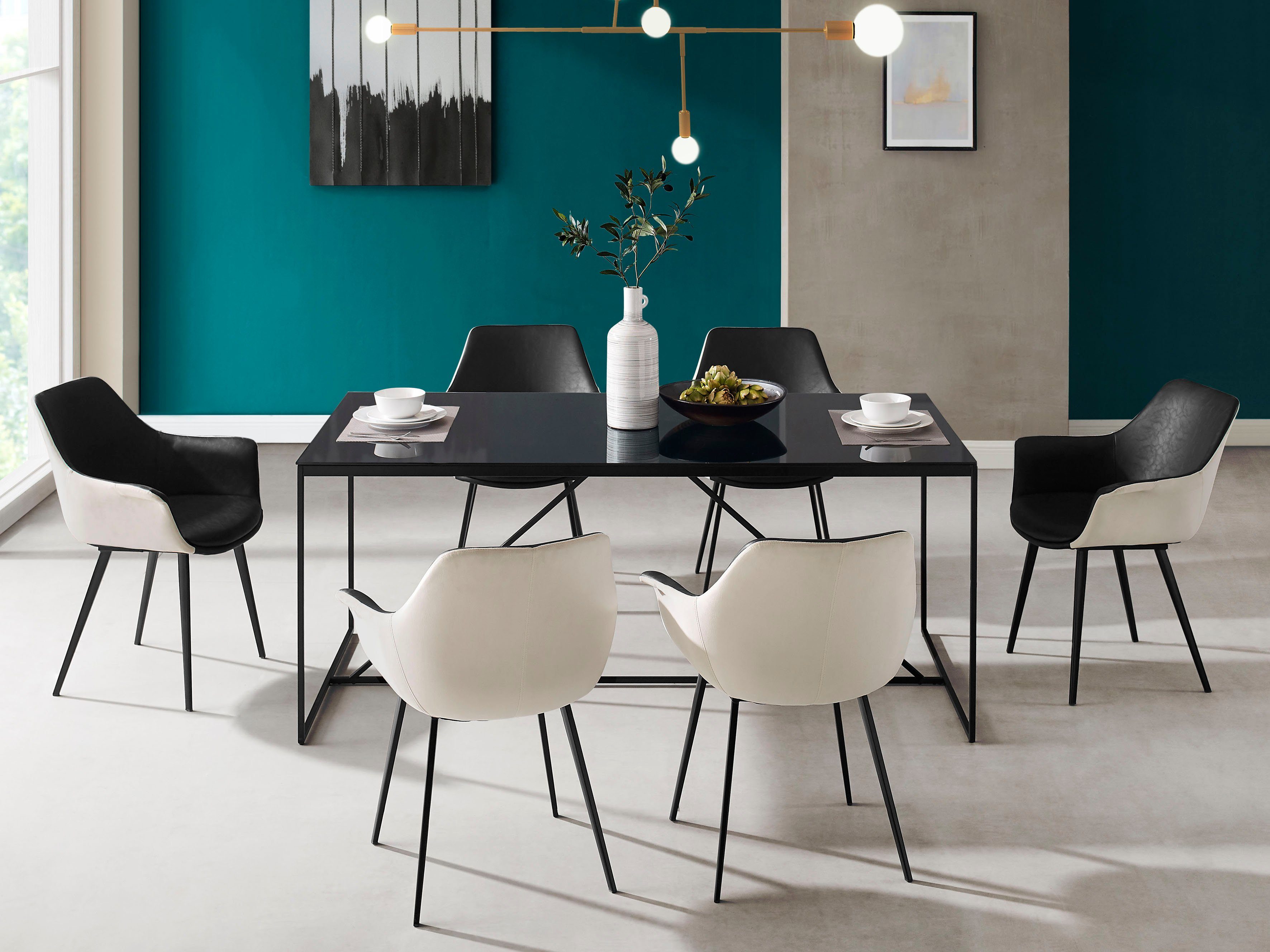 INOSIGN Esstisch Esra, Gestell aus Metall, Tischplatte aus Glas