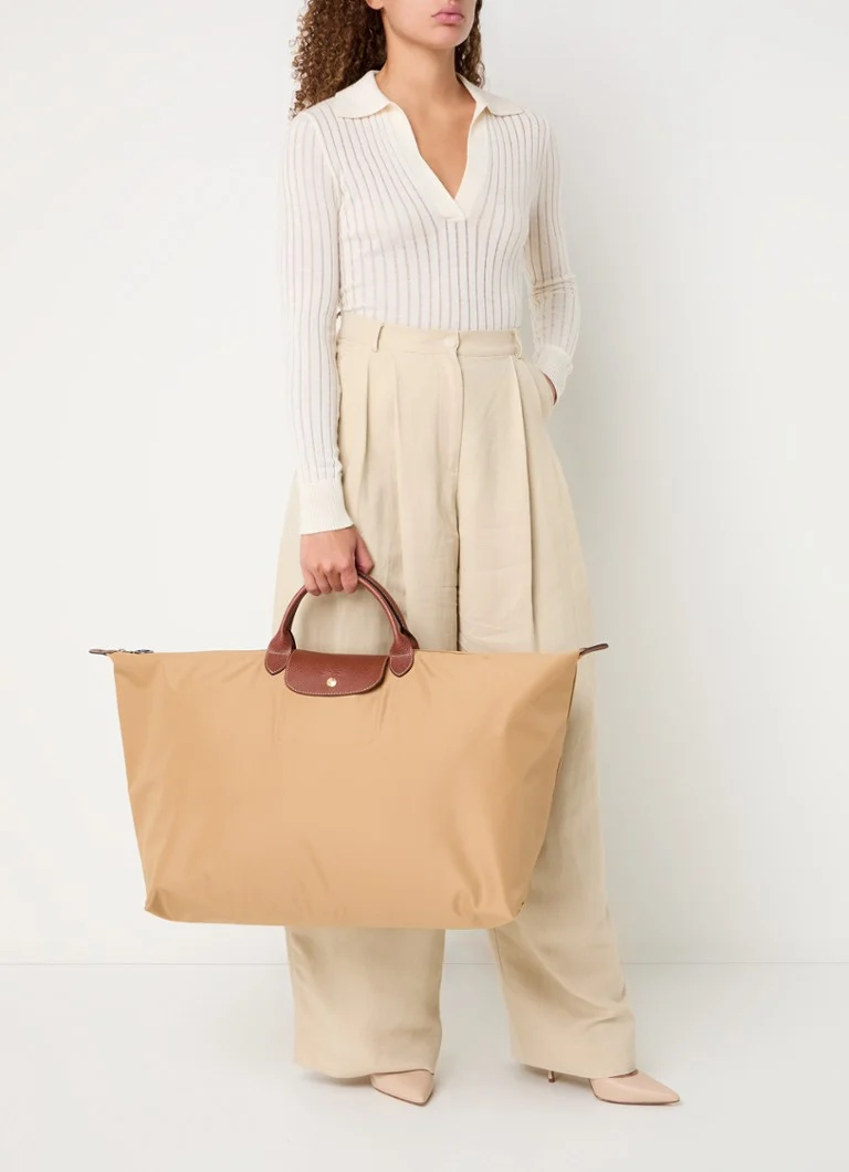 Geantă Longchamp Le Pliage Original, mărimea M, cu detalii din piele.