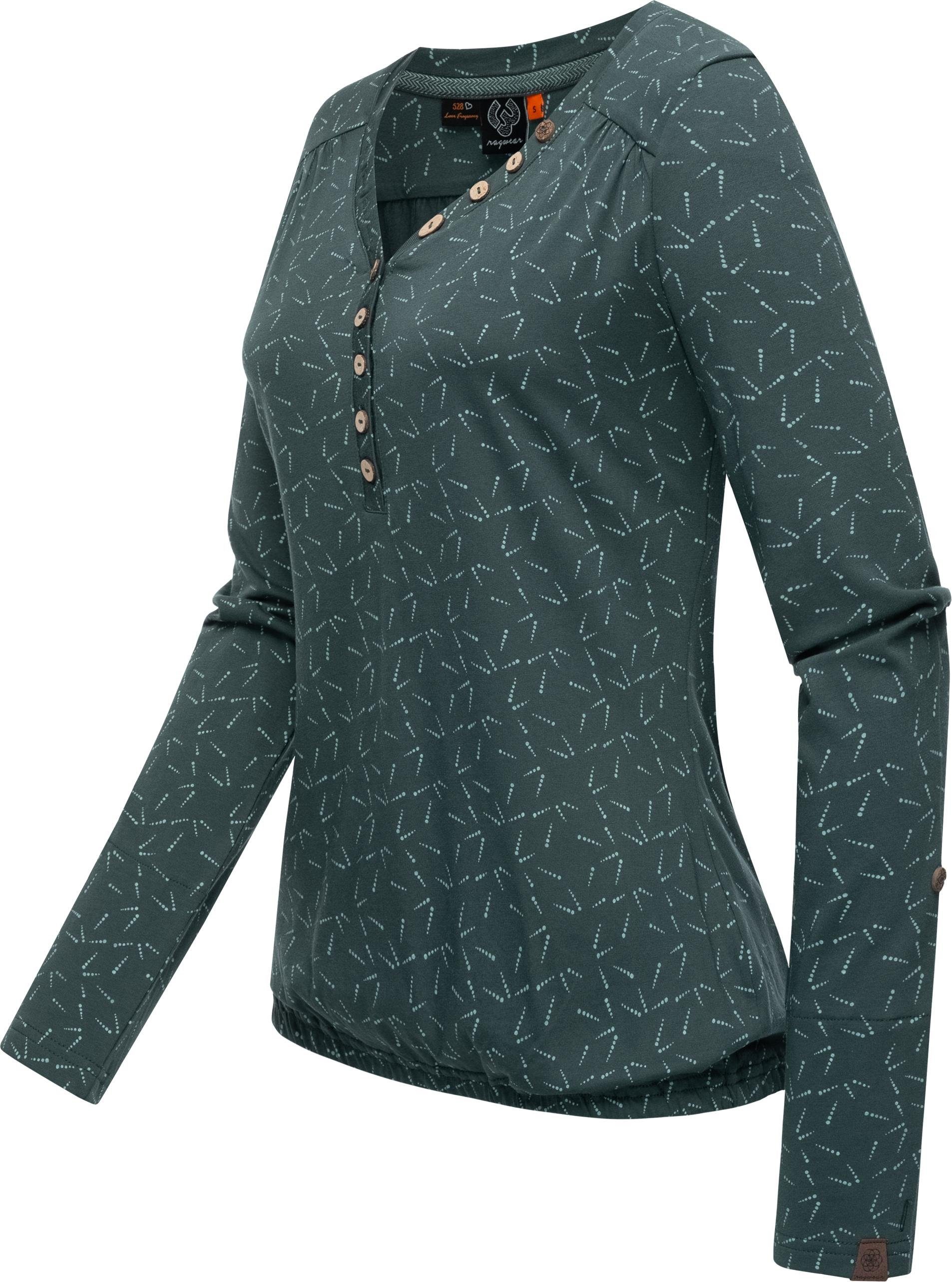 Ragwear Langarmshirt Pinchi Dots Stylisches Damen Longsleeve mit Knöpfen