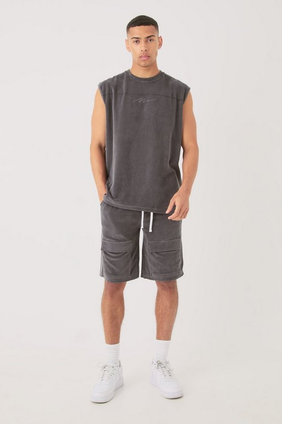 Man Velour Oversize Tanktop & Shorts Set
