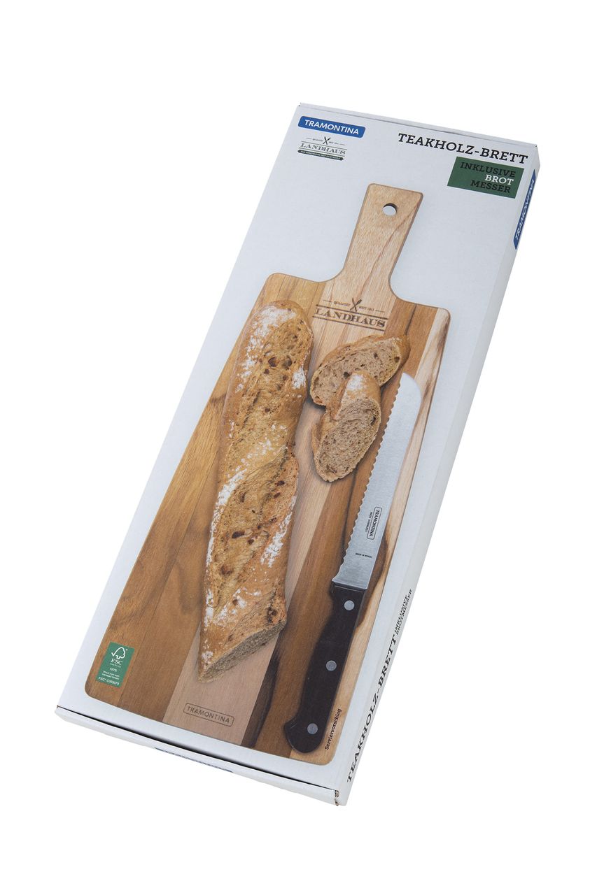 Tramontina Geschenkset Schneidebrett Teak inkl. Brotmesser