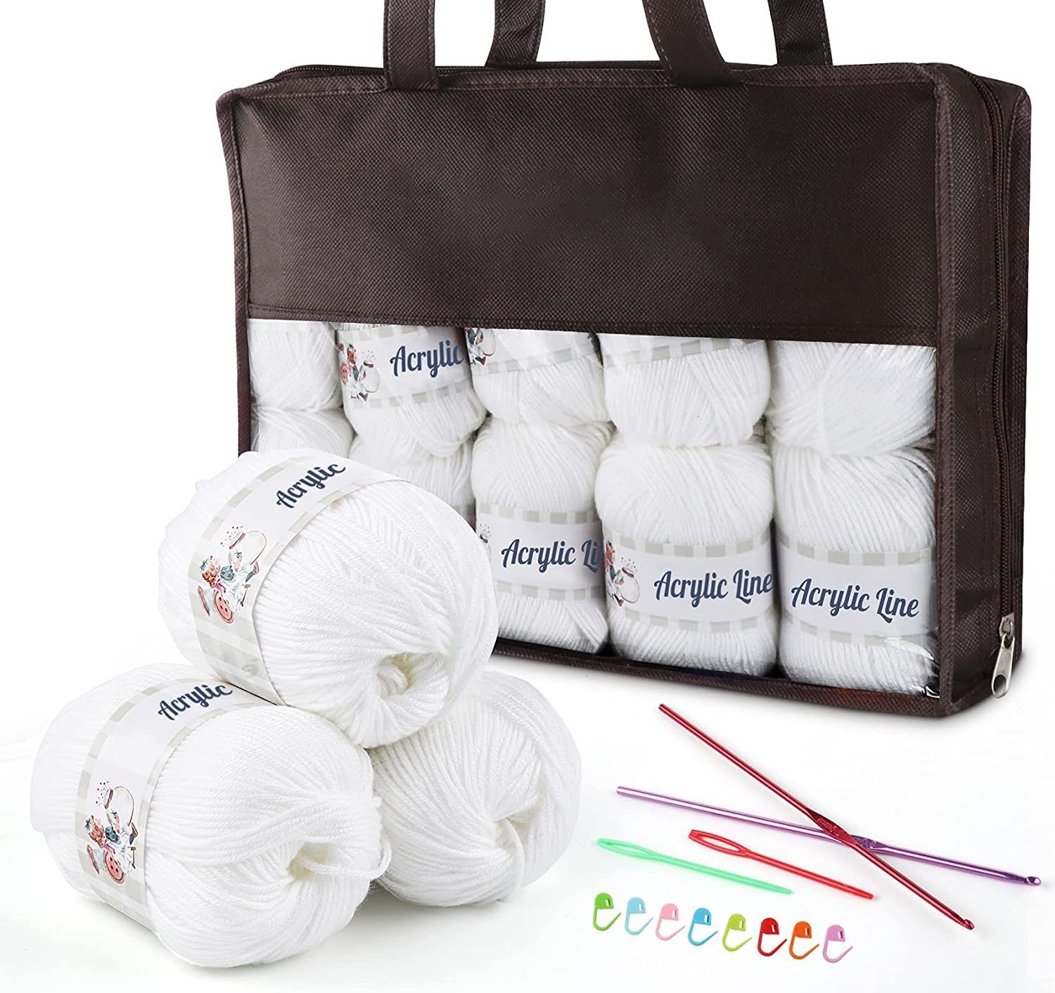 Homewit Premium Garn Wolle Zum Stricken, Bunt Acrywolle Zum Häkeln Häkelwolle, (Set, 10-St), Polyacryl Häkelgarn Baumwollgarn Dicke Wolle
