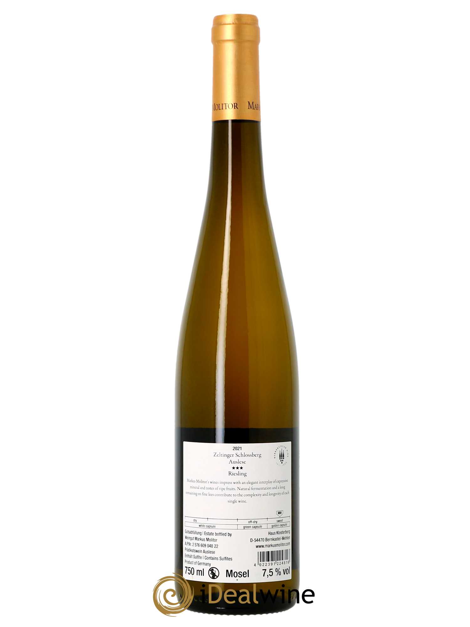 Riesling Markus Molitor Zeltinger Schlossberg Auslese Gold Capsule°°°  2021 - Lot de 1 Bouteille
